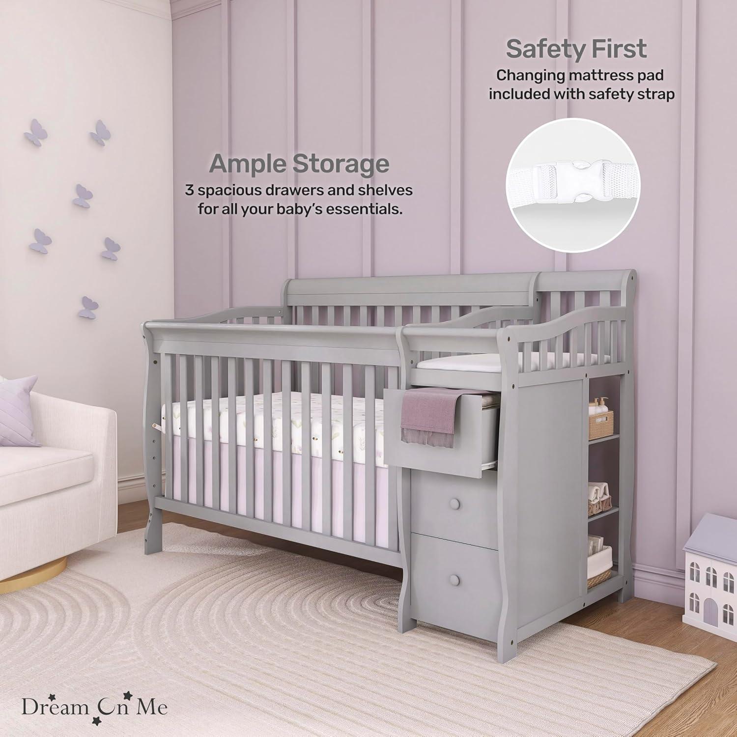 Pebble Grey Pine 5-in-1 Convertible Crib with Changer
