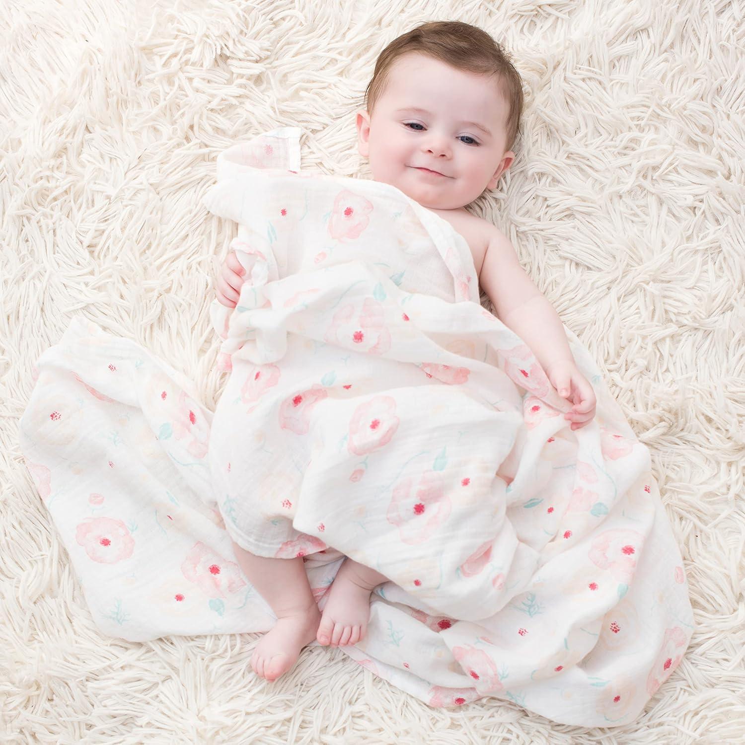 aden + anais essentials, 100% Muslin Cotton Swaddle Blanket, Unisex, 4 Pack, Full Bloom