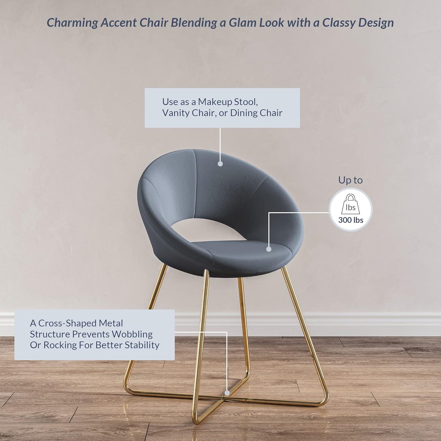 BELLEZE Velvet Modern Accent Chair Vanity Chair Set of 2, Comfy Makeup Chair with Back Living Room Chair, Upholstered Dining Chairs Leisure Armchair with Golden Metal Legs - Ezra (Dark Grey)