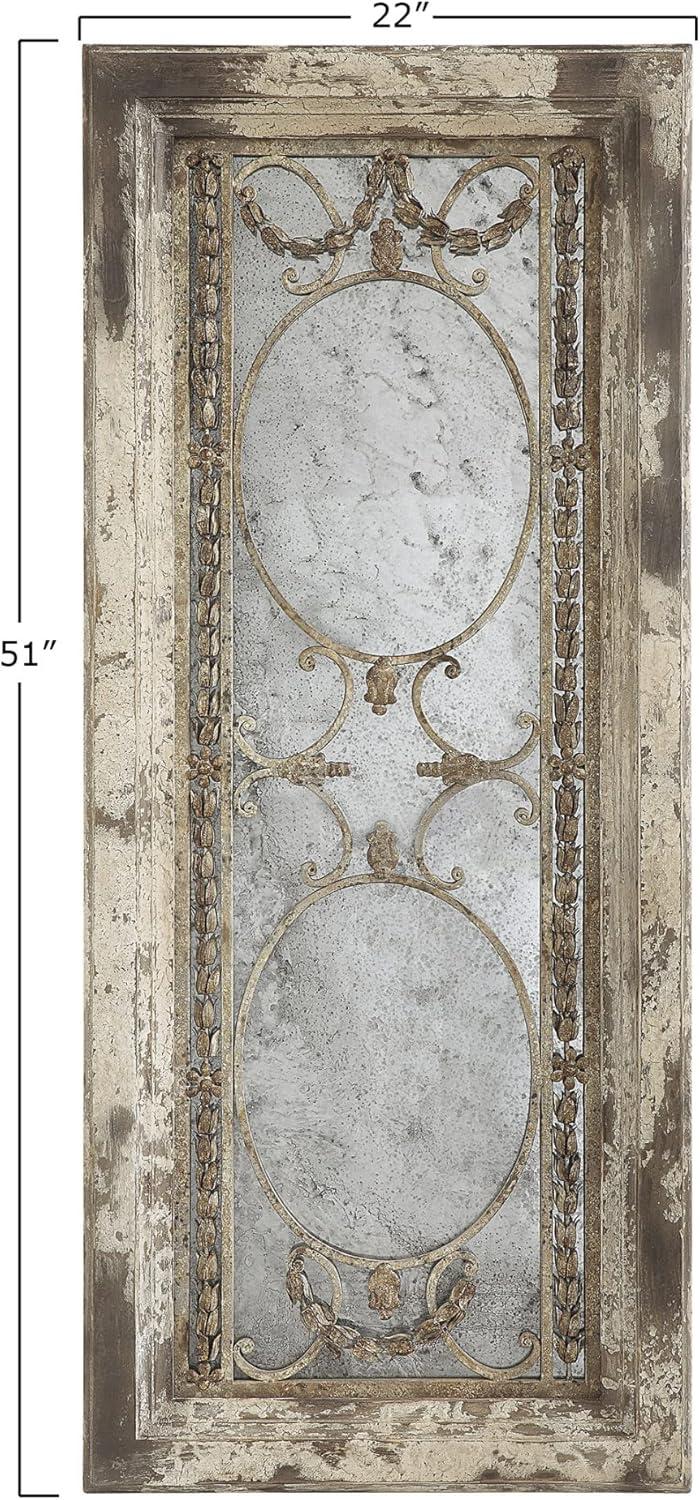 Storied Home Framed Antique Wall Mirror: Vintage Rectangular, Distressed Metal, No Assembly Required