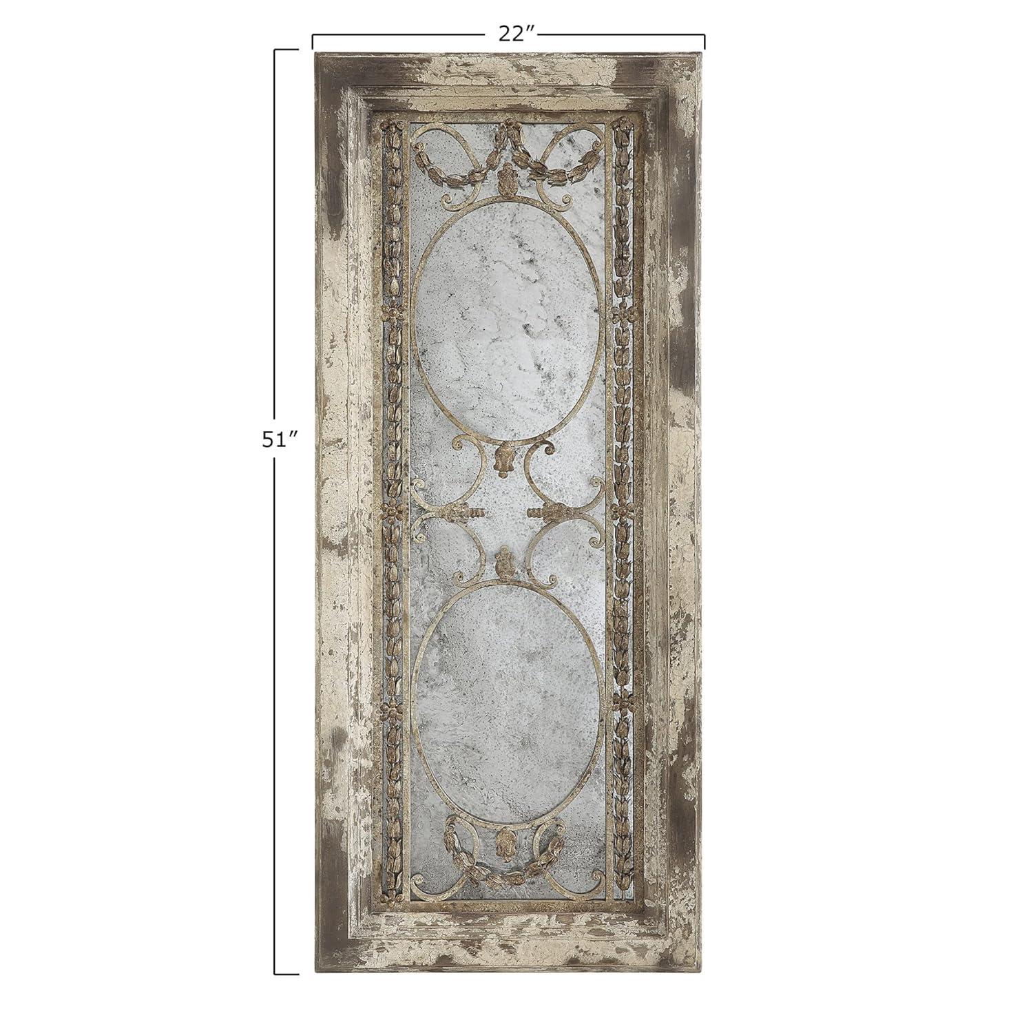Storied Home Framed Antique Wall Mirror: Vintage Rectangular, Distressed Metal, No Assembly Required
