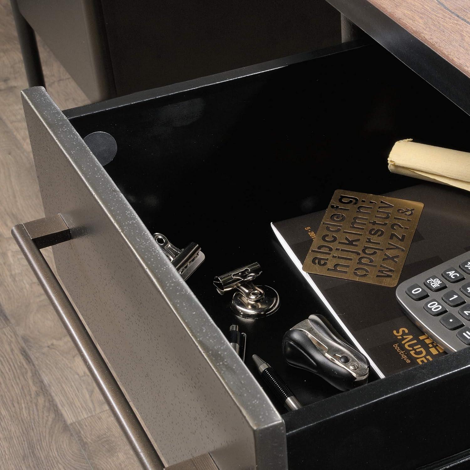 Black Executive Desk with Drawers and Oak Accent