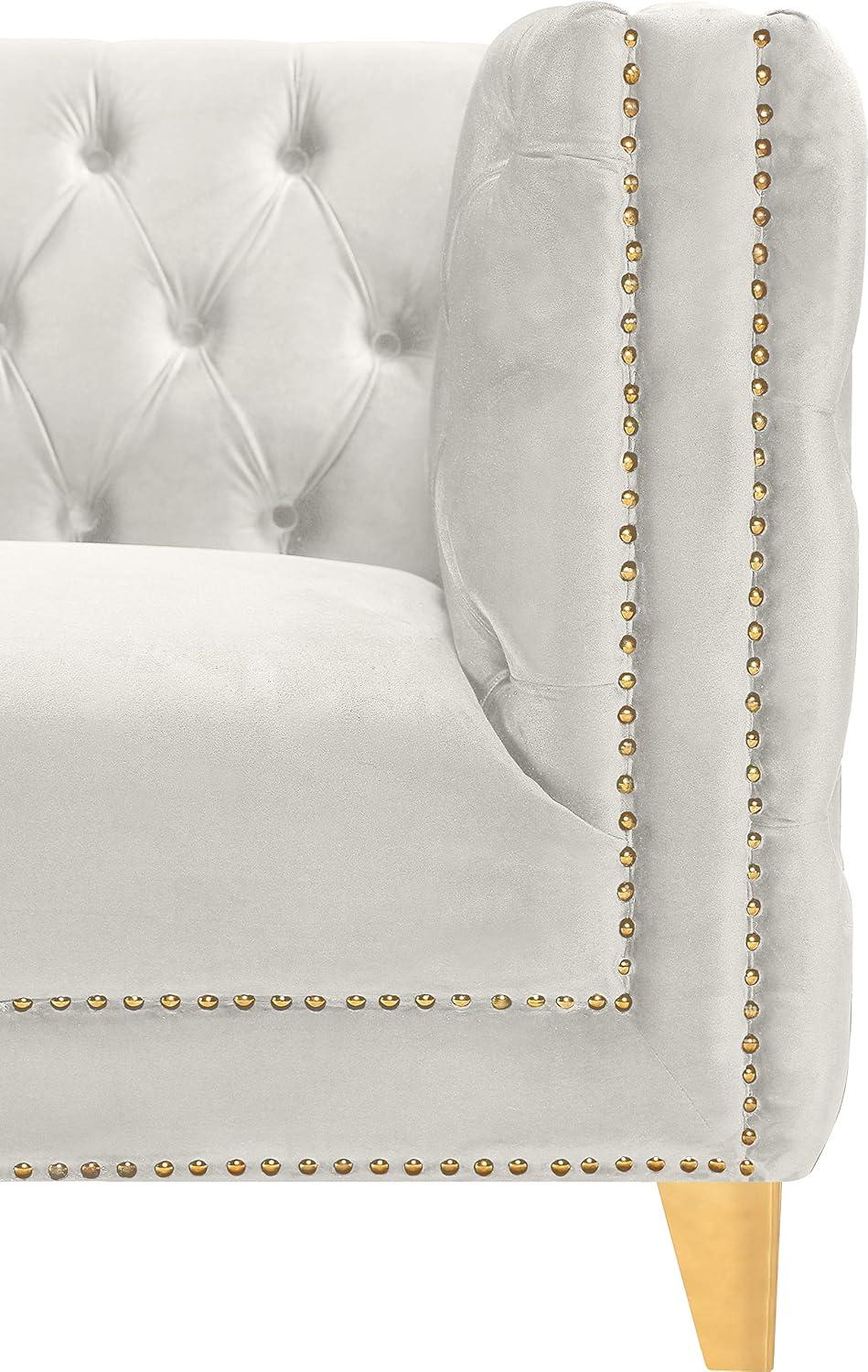 Michelle 90'' Cream Velvet Tufted Sofa with Gold Nailhead Trim