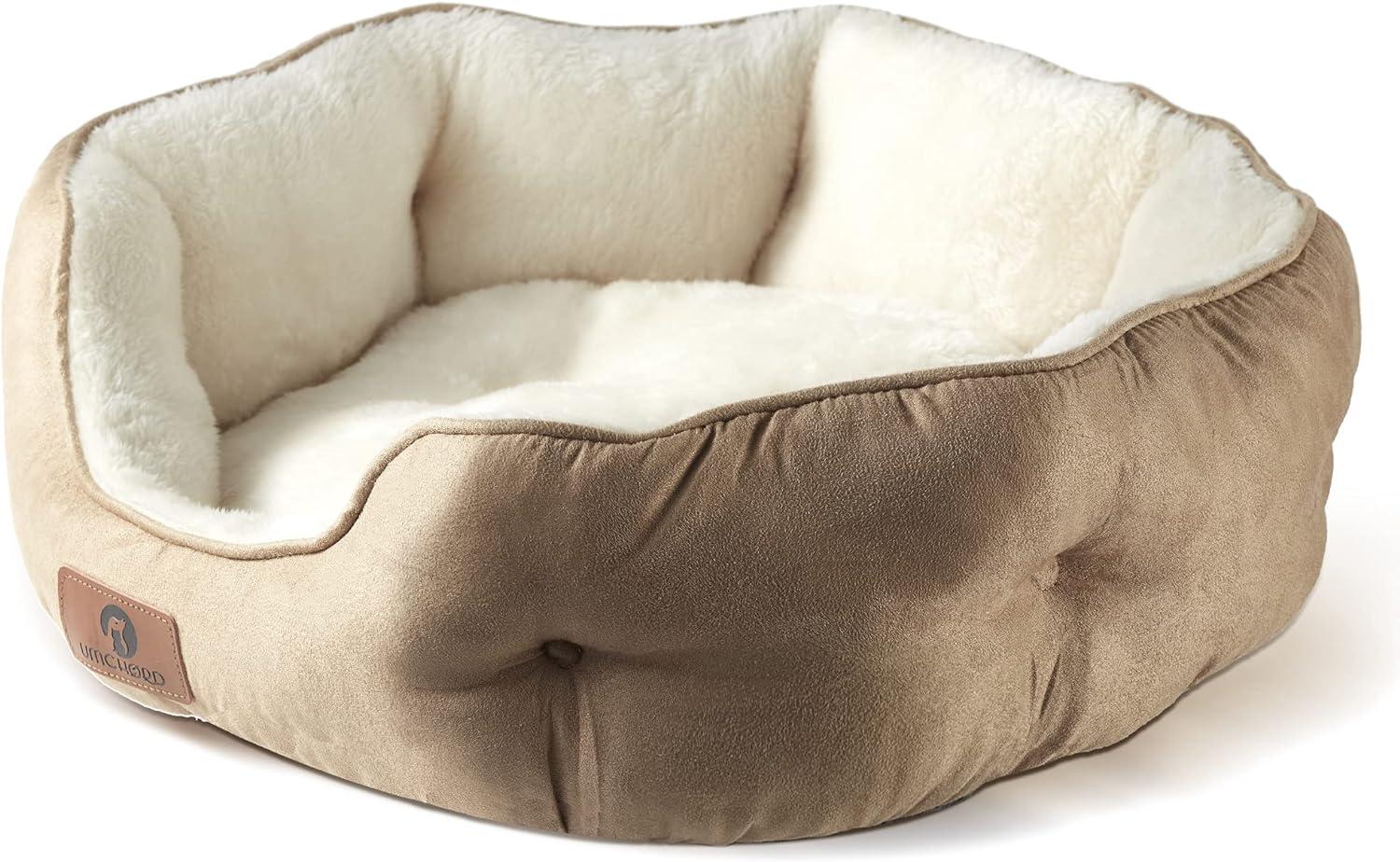 Asvin Small Dog Bed for Small Dogs, Cat Beds for Indoor Cats, Pet Bed for Puppy and Kitty, Extra Soft & Machine Washable with Anti-Slip & Water-Resistant Oxford Bottom, Light Brown, 20 inches C42