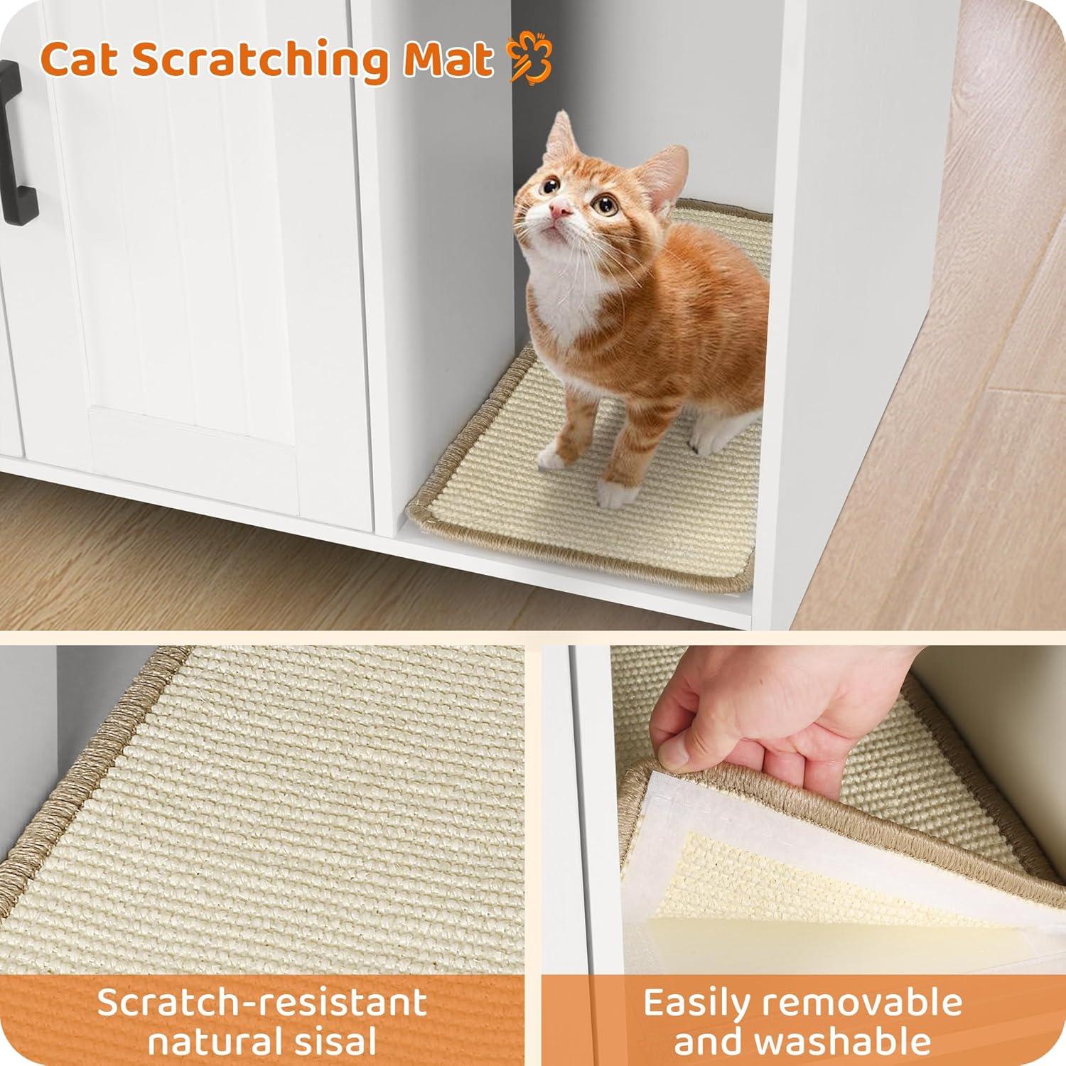 Litter Box Enclosure, Cat Litter Box Furniture Hidden, With Scratching Mat, Wooden Cat Washroom Indoor, Fit Most Of Litter Box, 31.5" L X 19.7" W X 21.7" H, White + Warm Brown