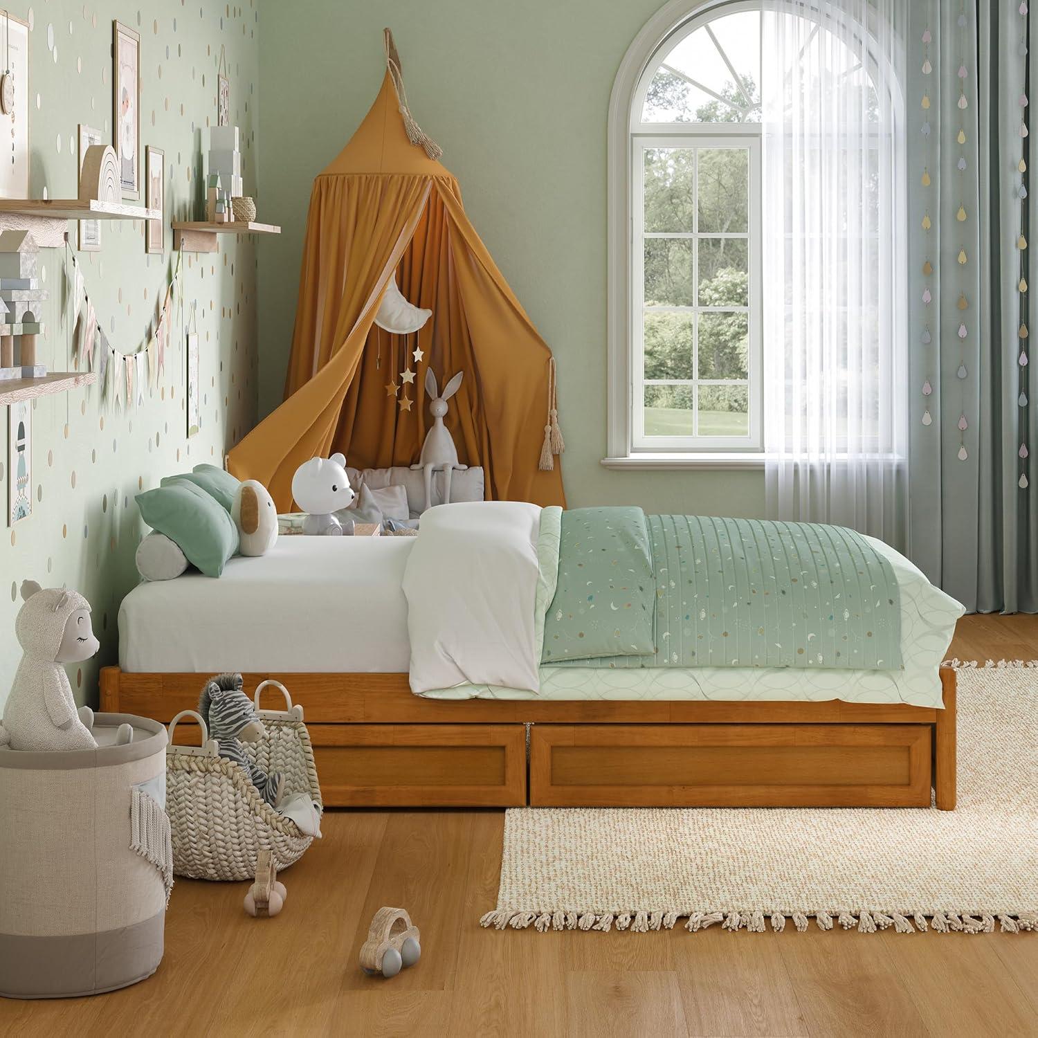 Barcelona Queen Wood Panel Platform Bed with Storage Drawers in Light Toffee