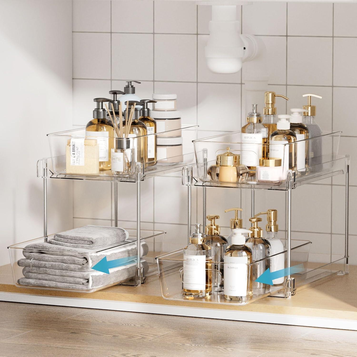 Rakbon 2 Tier Clear Under Sink Organizers 4 Pack