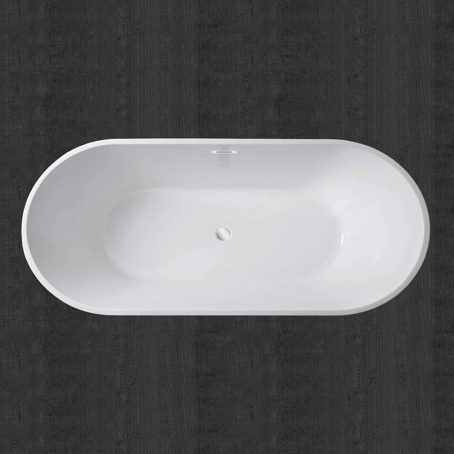 71'' White Acrylic Freestanding Oval Bathtub with Chrome Overflow