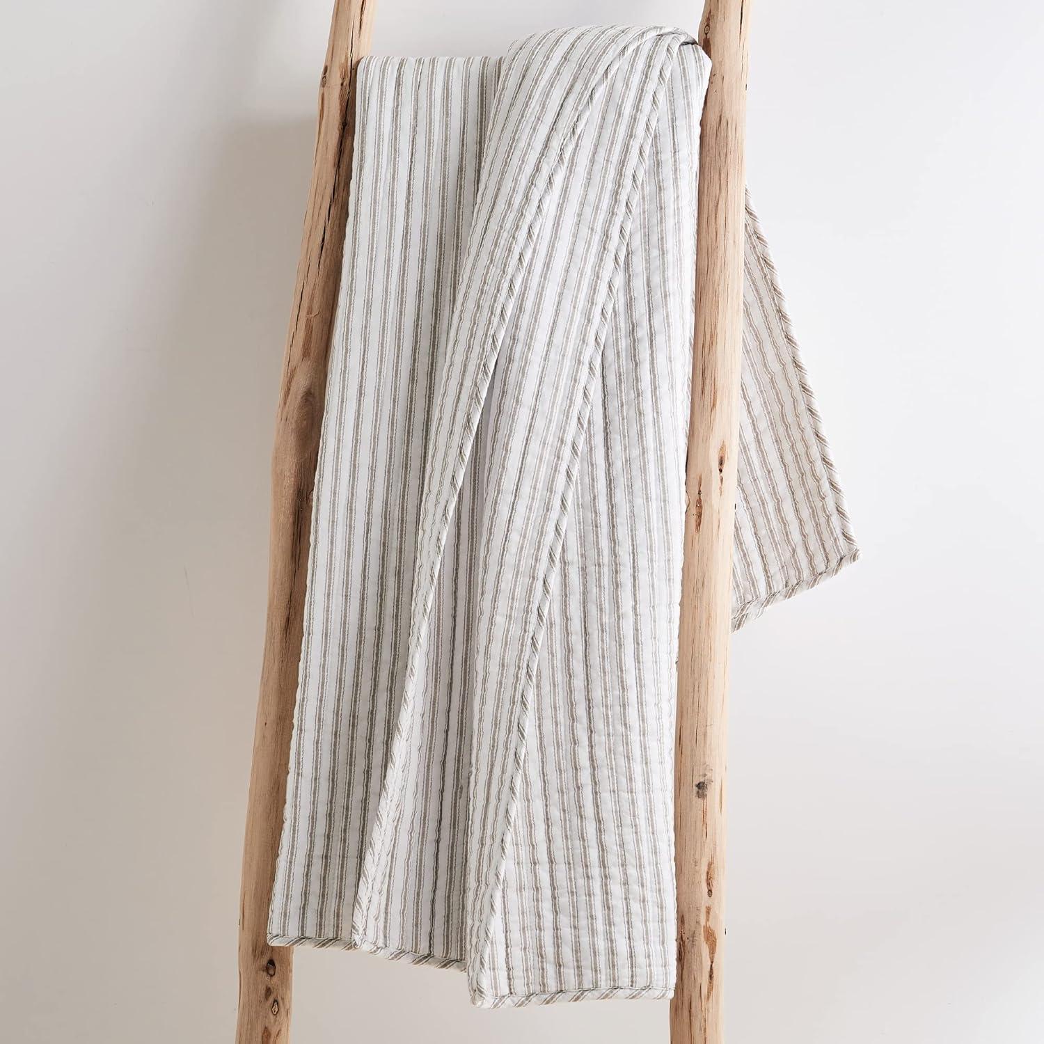 Tobago Stripe Taupe Quilted Throw - Levtex Home