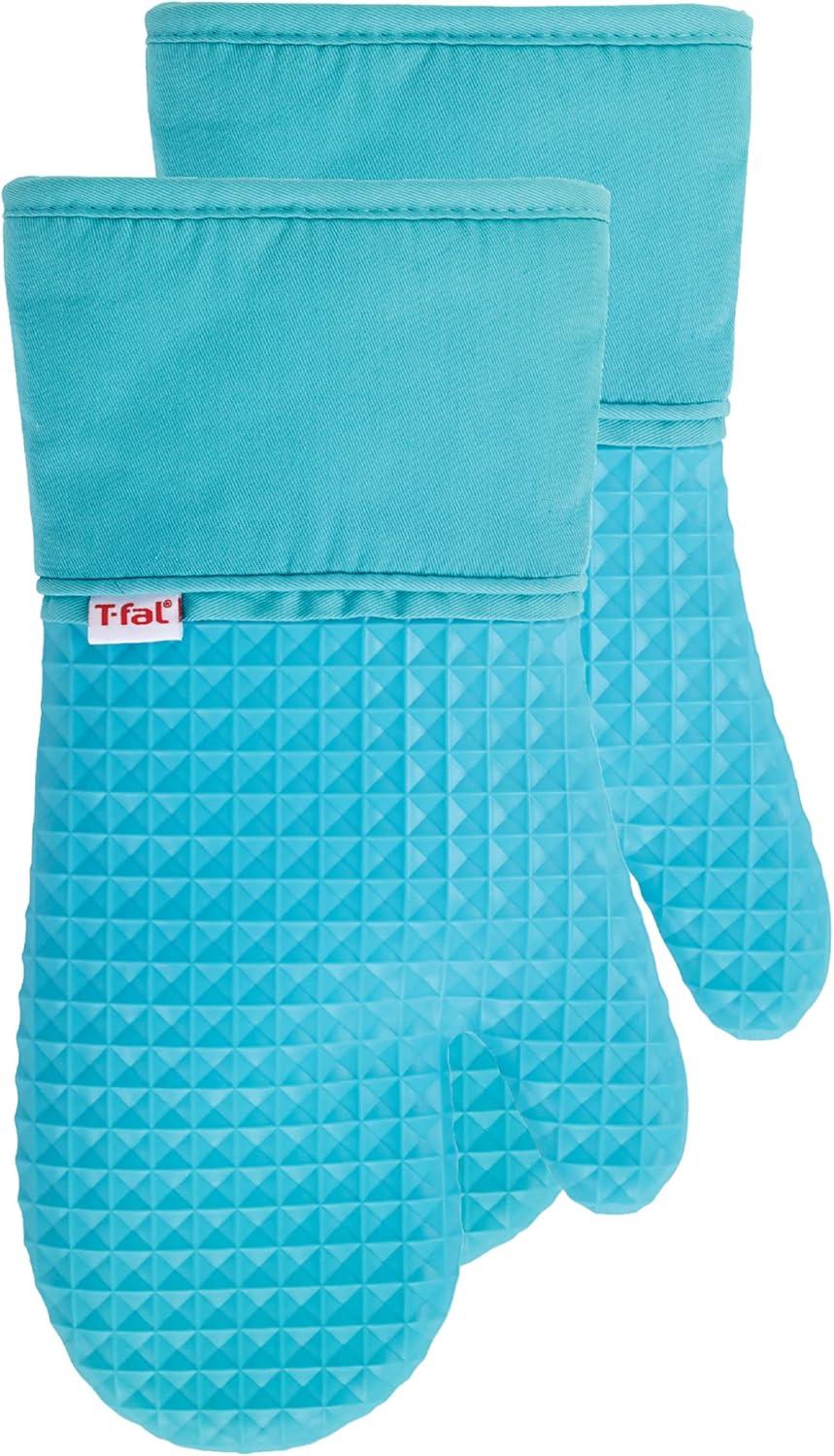 Aqua Blue Silicone Heat Resistant Oven Mitts, Set of Two