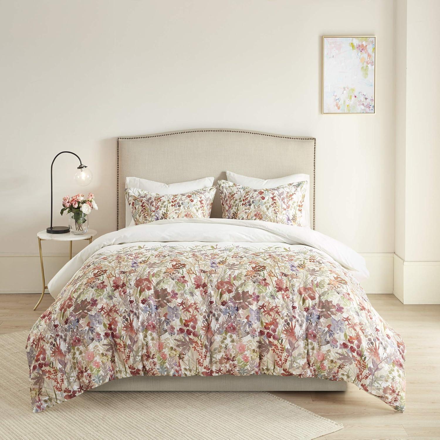 Mariana King/Cal King Cotton Watercolor Floral Duvet Cover Set