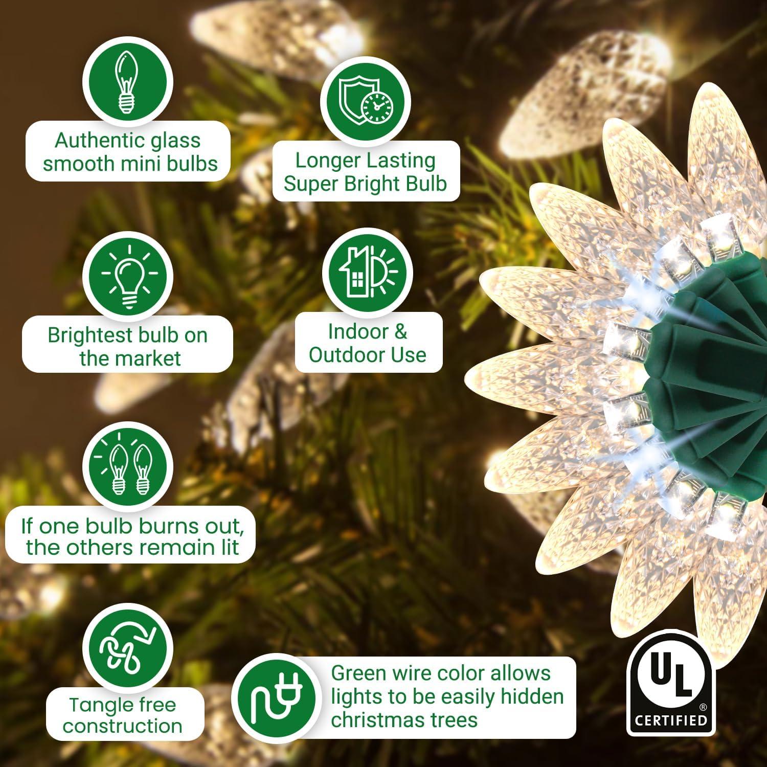 Christmas LED Duet C6/5mm Twinkle Lights  Champagne LED Bulbs - 8 of 50 Lights Twinkle - Professional Grade Indoor Outdoor  24.5 Feet Light String, Christmas Tree Sparkling Twinkling Holiday Decor