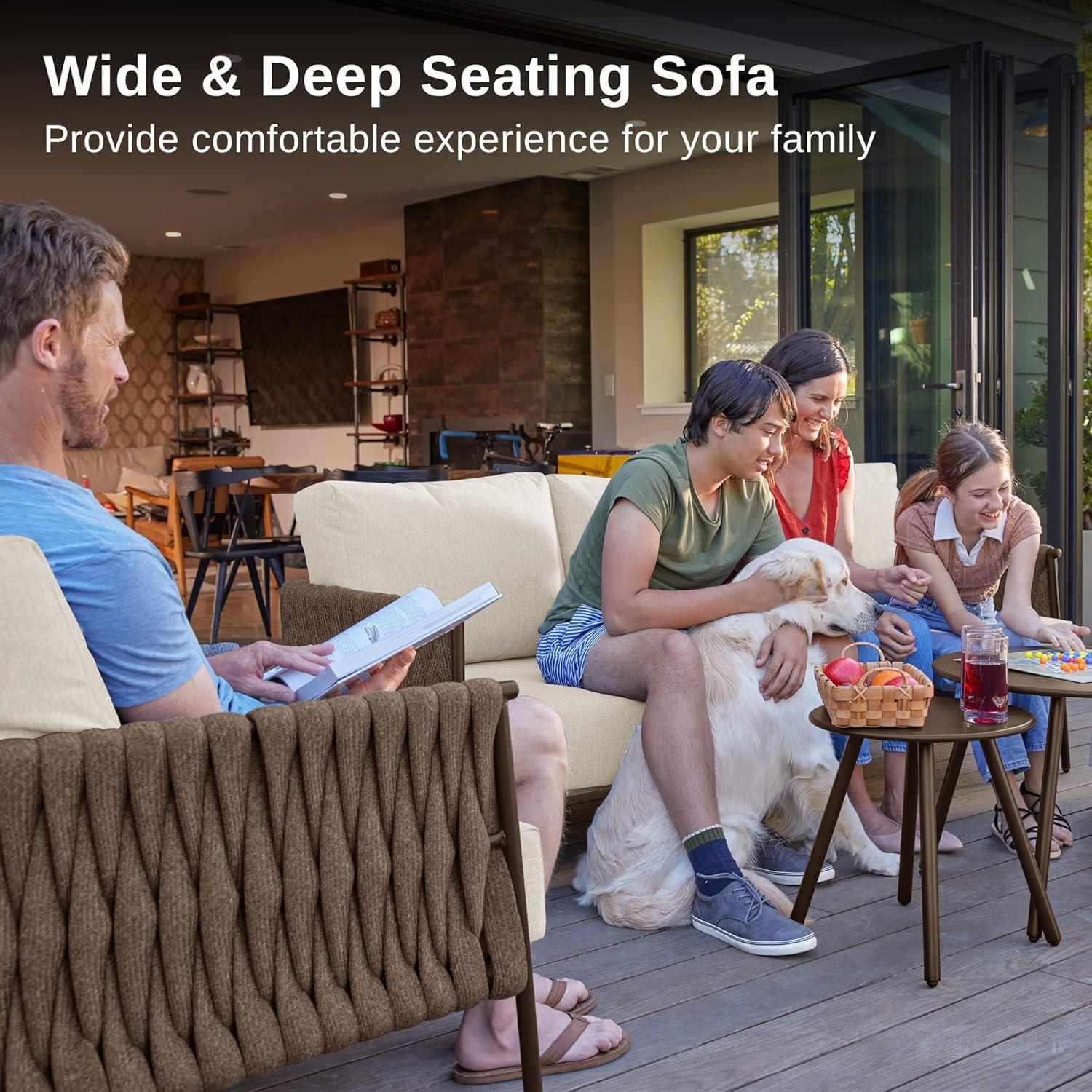 EAST OAK Patio Furniture Set 5 Pieces Sofa with Two Round Coffee Table  and Waterproof Thick Cushion Deep Seating
