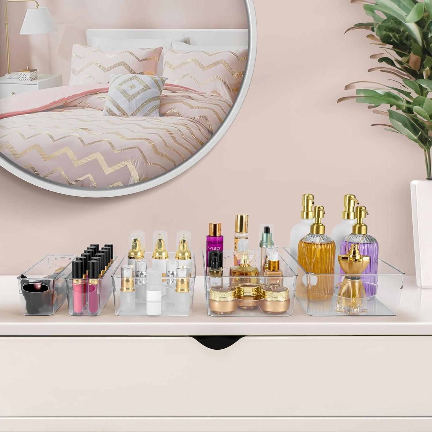 Sorbus Sorbus 10 Pack Narrow Clear Plastic Storage Bins with Handles for Shelves