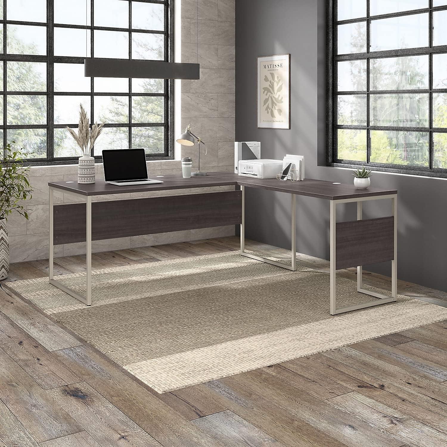 Hybrid 72W x 30D L Shaped Table Desk in Modern Hickory - Engineered Wood