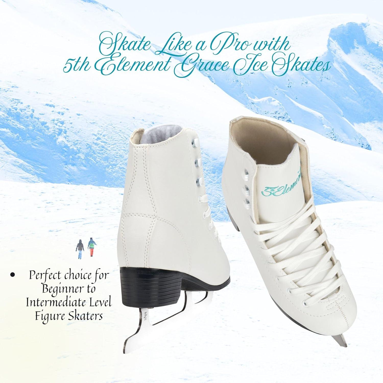 5th Element Grace Women's Ice Figure Skates - Warm Tricot Liner, True-Size Fit