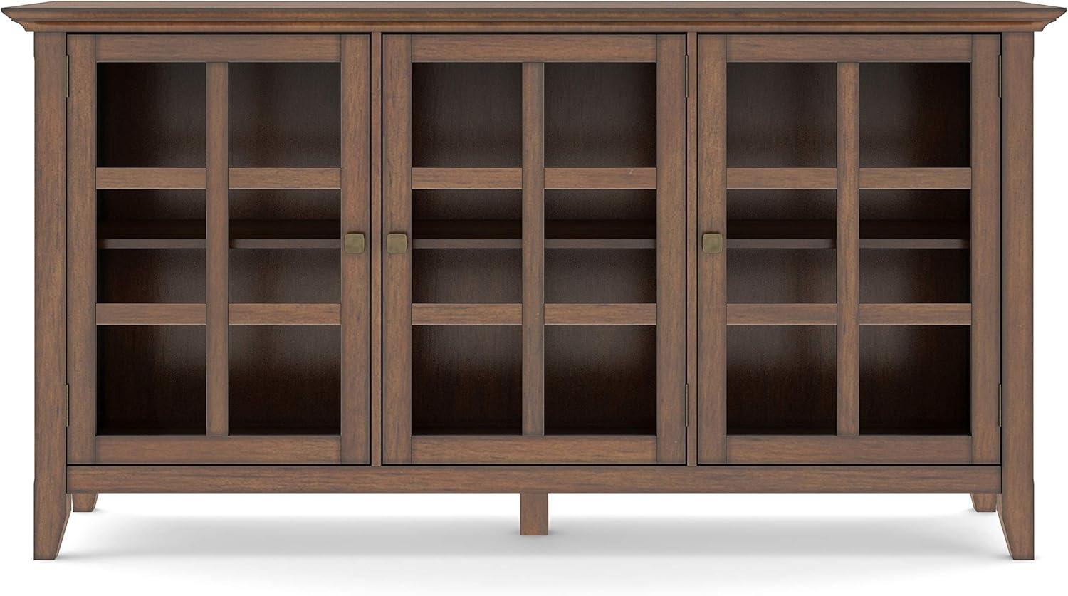 Simpli Home Acadian 62"W Solid Wood 3-Shelf Storage Cabinet with Tempered Glass Doors and Adjustable Shelves