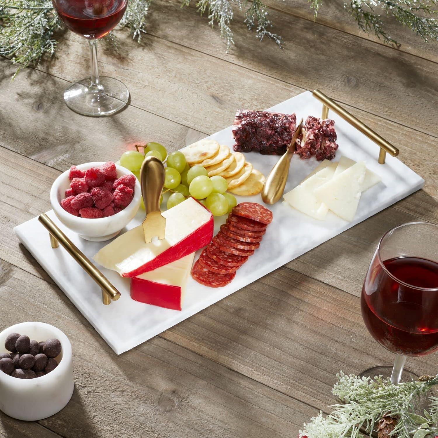 mDesign Marble Serving Tray Board with Handles for Entertaining