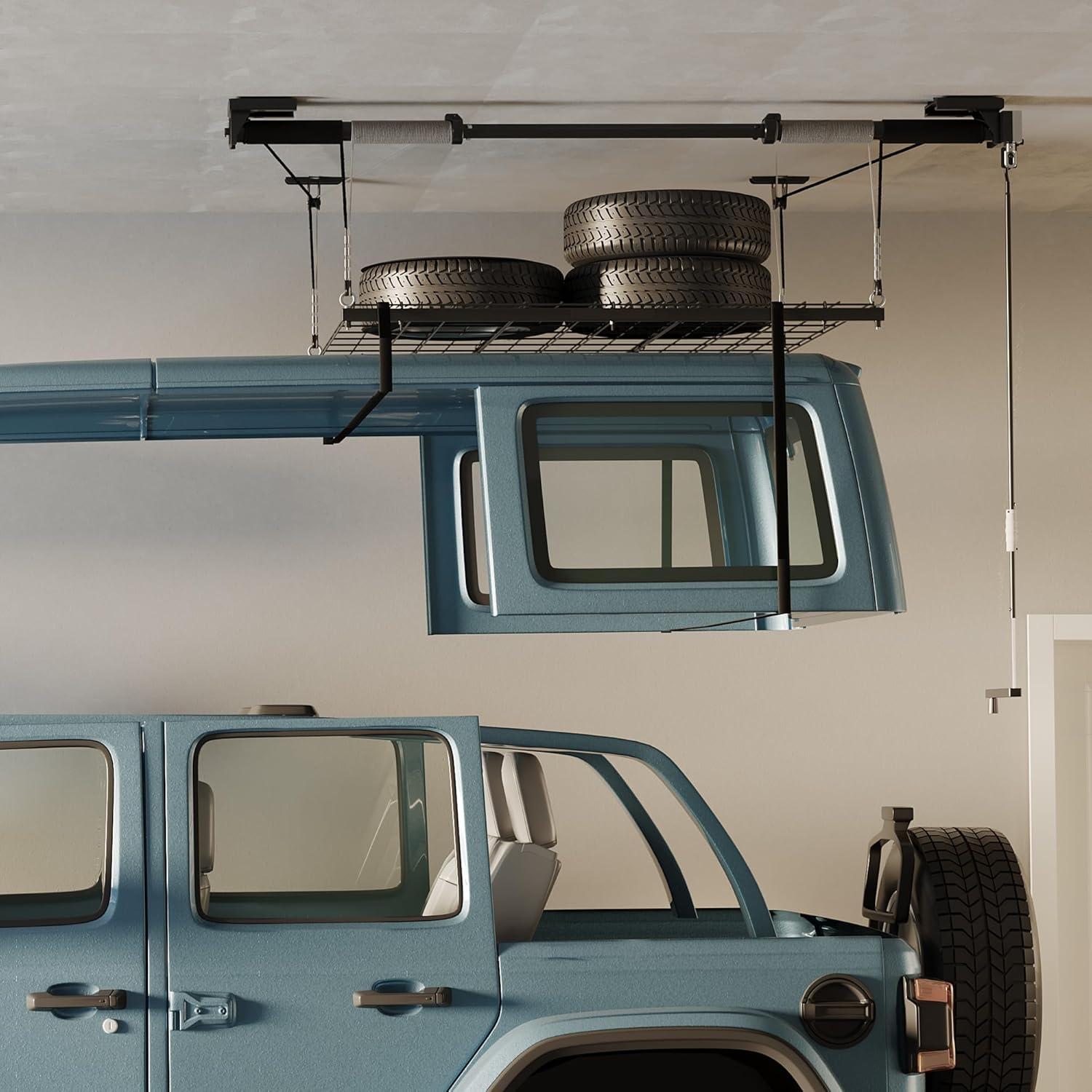 Black Adjustable Heavy-Duty Ceiling Mounted Garage Storage Rack