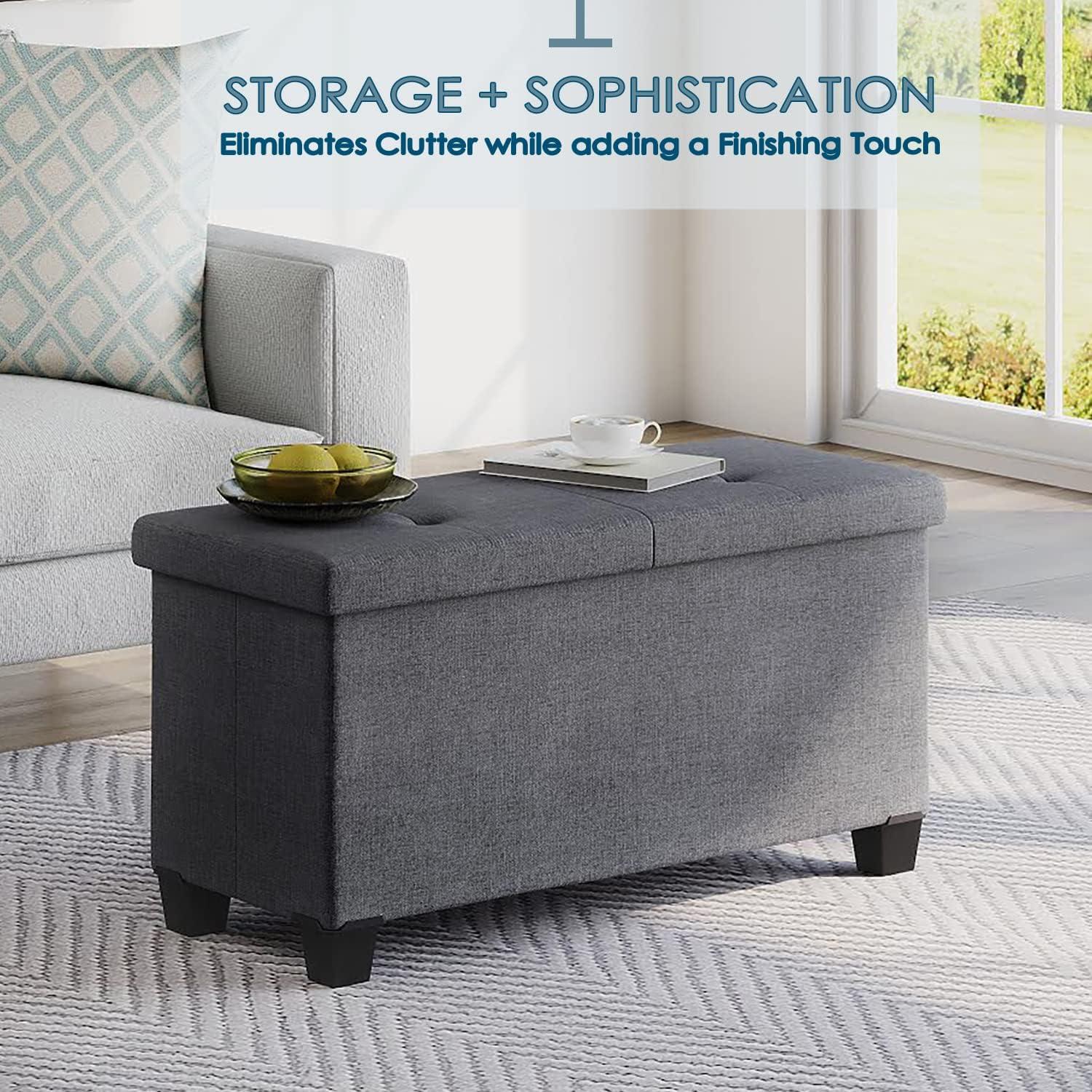 Storagebud Ottoman Storage Bench, Linen 30" Storage Ottoman Bench, Gray