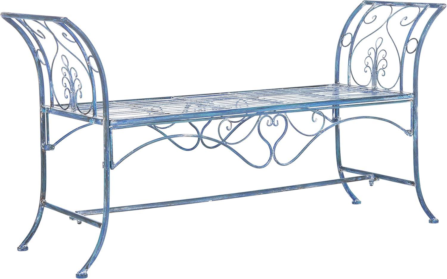 Victorian Elegance 51-inch Mossy Blue Wrought Iron Garden Bench