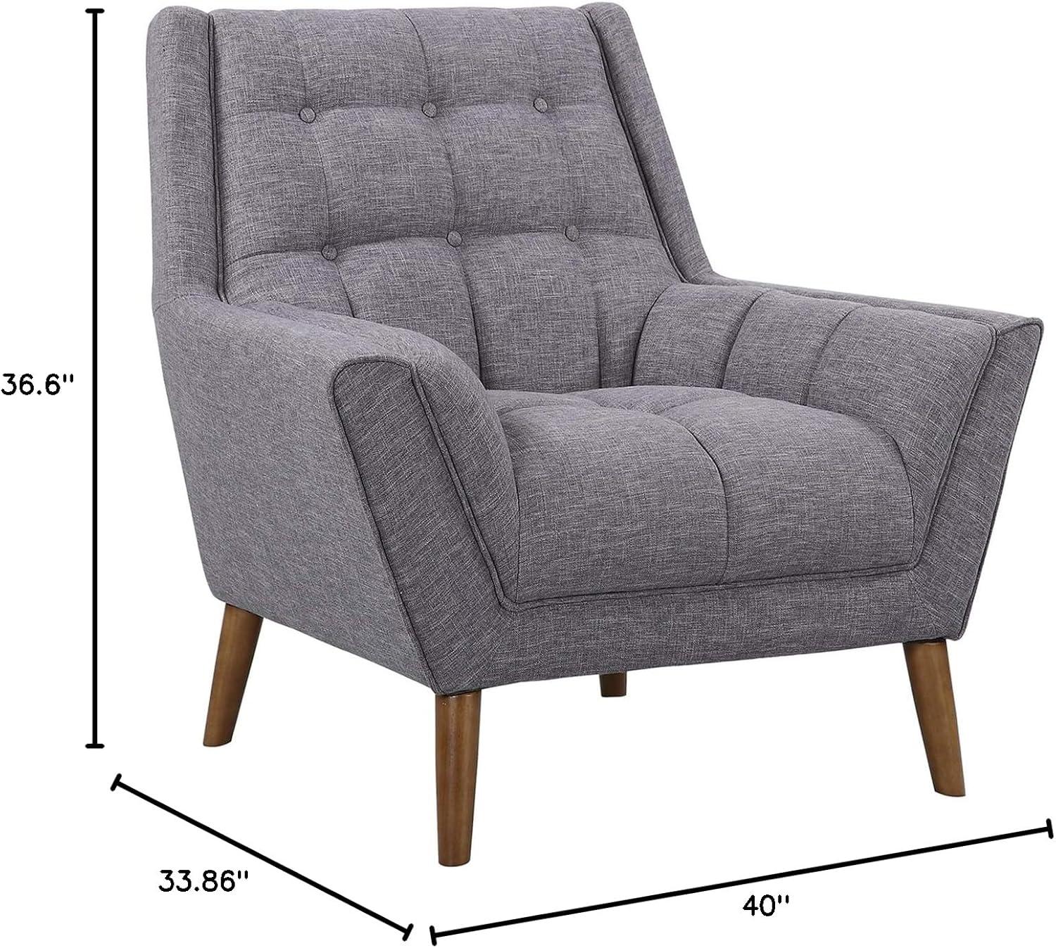 Cobra Blue/Gray Linen Sofa Chair Walnut Legs Tufted Back