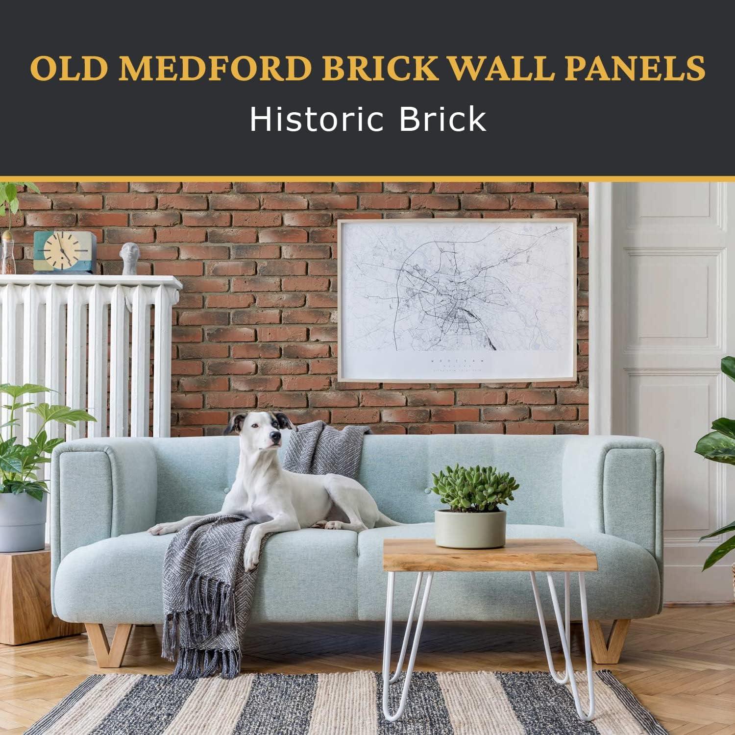 Faux Brick 3D Textured Wall Panel | Old Medford Brick | 47"L x 32"H x 1"D |1 Panel| Historic Brick