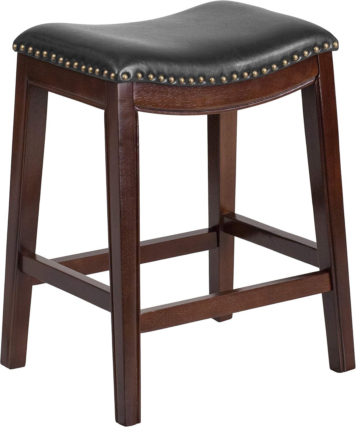 Flash Furniture 26'' High Backless Wood Counter Height Stool with LeatherSoft Saddle Seat