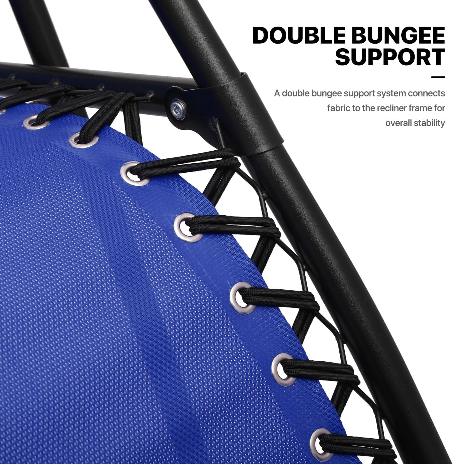 MoNiBloom Lounge Beach Chairs Set of 3 for Outside, Zero Gravity Camping Chairs with Side Table, Pillow and Tray, Blue