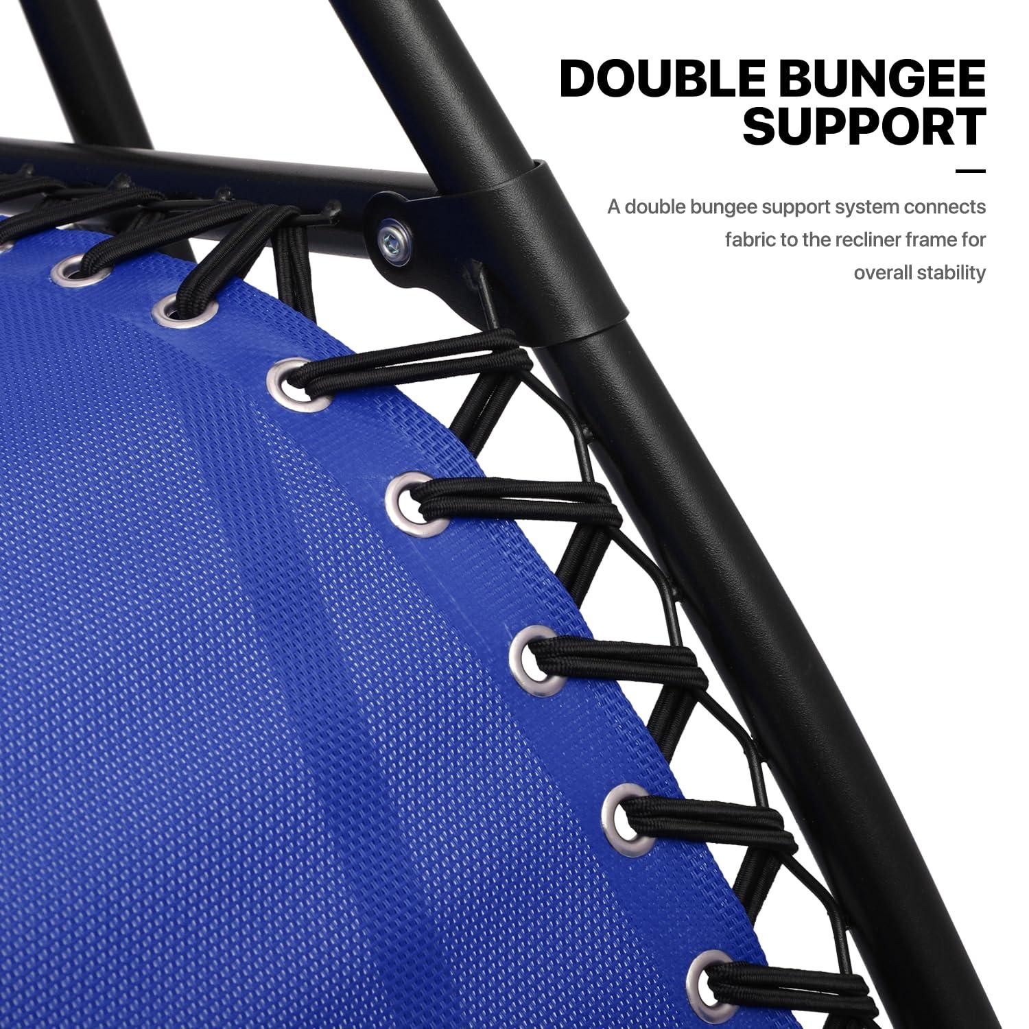 MoNiBloom Lounge Beach Chairs Set of 3 for Outside, Zero Gravity Camping Chairs with Side Table, Pillow and Tray, Blue