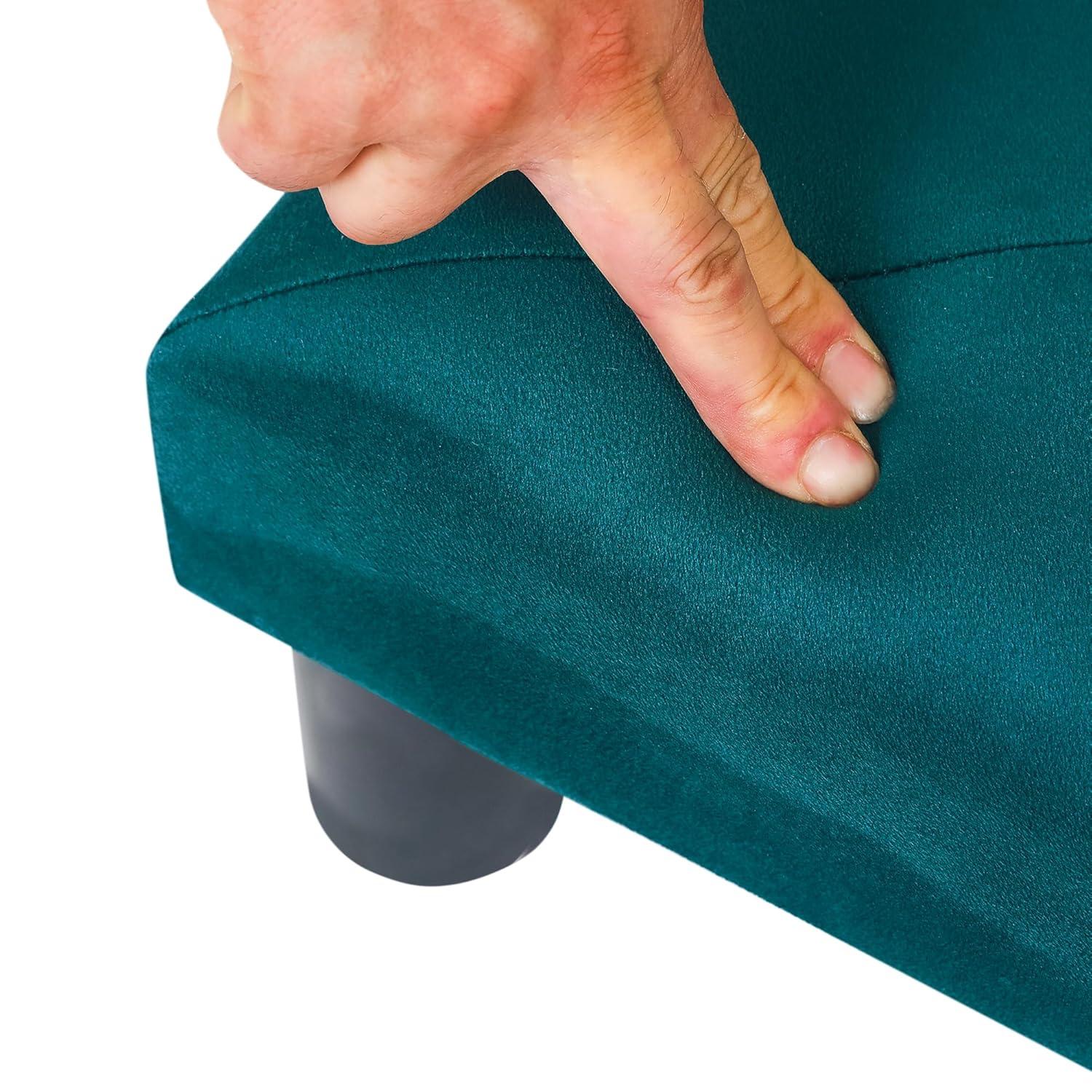 Adeco 14.5" Velvet Small Footstool Ottoman for Footrest, Modern Rectangle Step Stool Extra Seating with Non-Skid Plastic Legs for Living Room, Couch, Entryway, Green and Blue