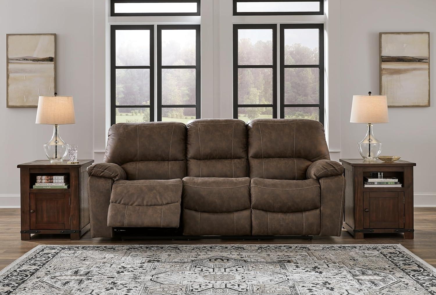 Brown Faux Leather Manual Reclining Sofa with Pillow-top Arms