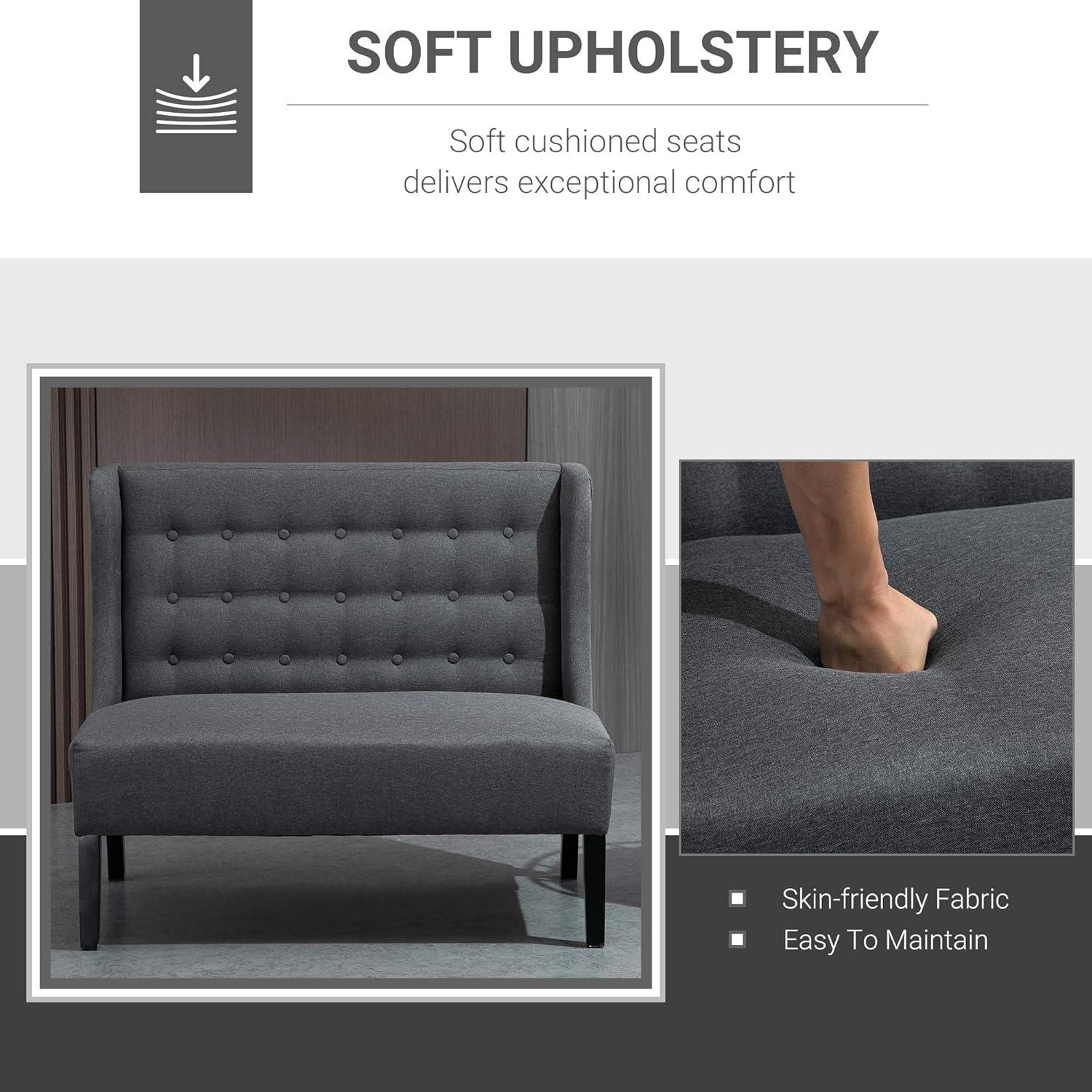 HOMCOM Linen Fabric Upholstery Double Sofa Tufted Loveseat Armless Couch Living Room Furniture with Wood Legs