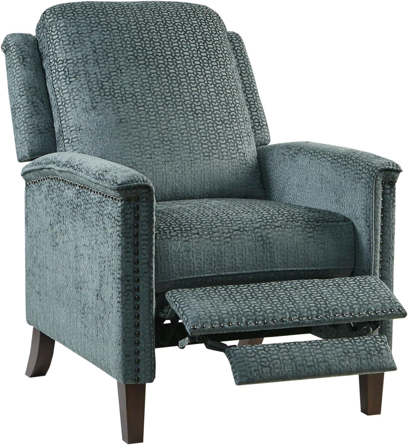 Elegant Gray Velvet Push Back Recliner with Bronze Nailhead Trim