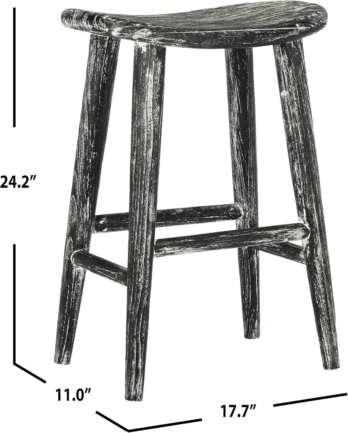 Colton Wood Counter Stool - Black/White Wash/Sungkai Wood - Safavieh