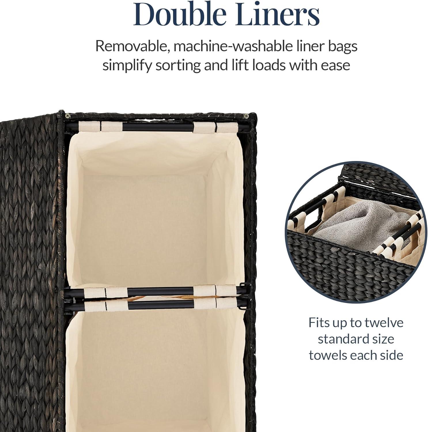 Bayou Breeze Large Water Hyacinth Double Laundry Hamper Basket w/ 2 Liner Bags, Handles