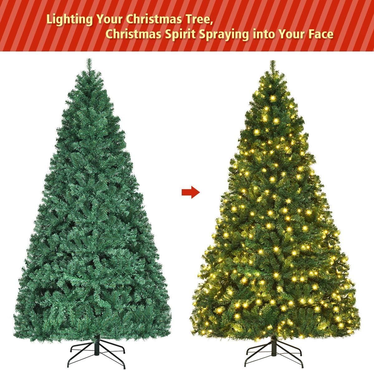 8FT Pre lit Christmas Tree, Bringstar Artificial Trees 1460 Premium PVC Branches, 500 Lights, Hinged