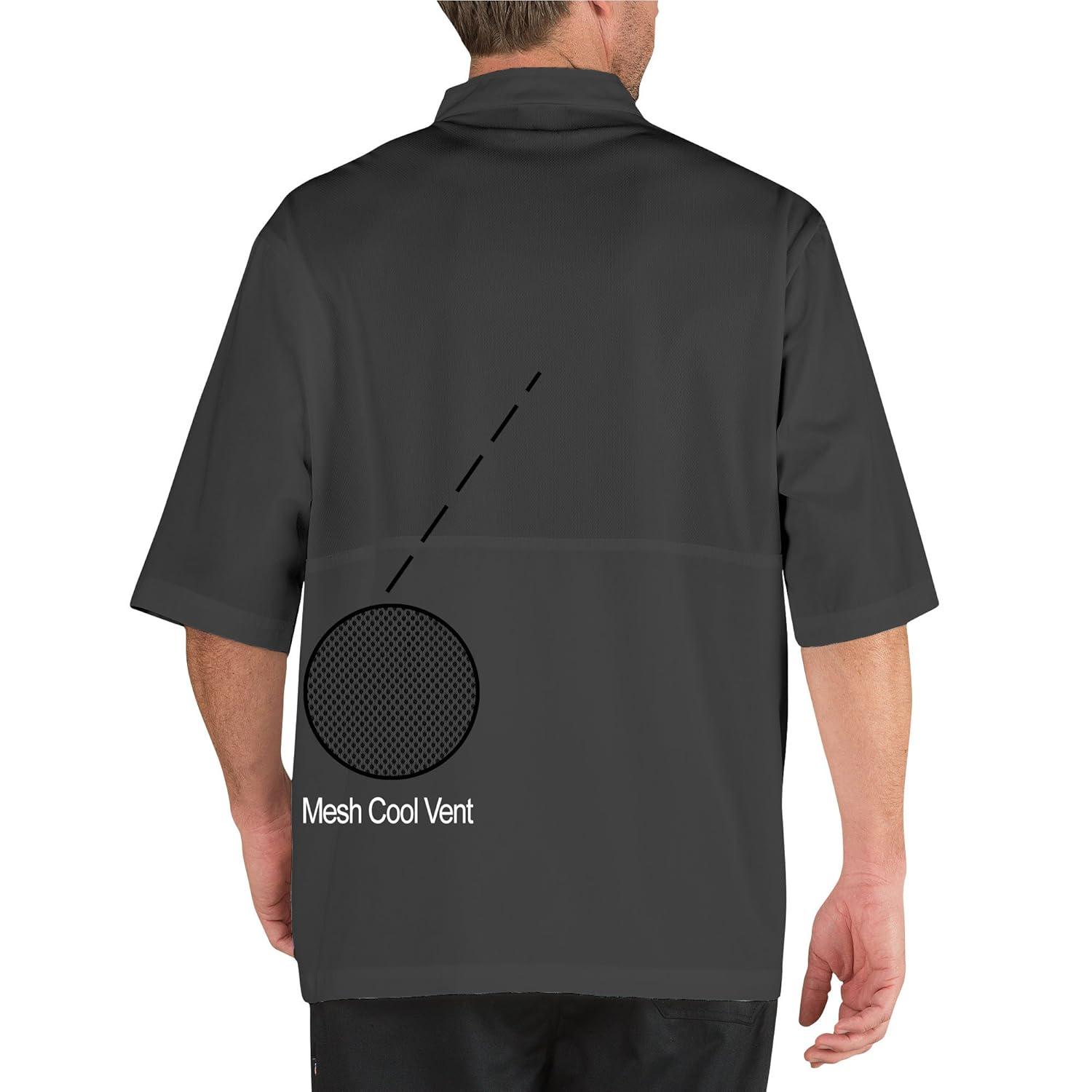ChefCode Lightweight Cool Breeze Chef Coat Short Sleeve with Mesh Inlay Charcoal XS