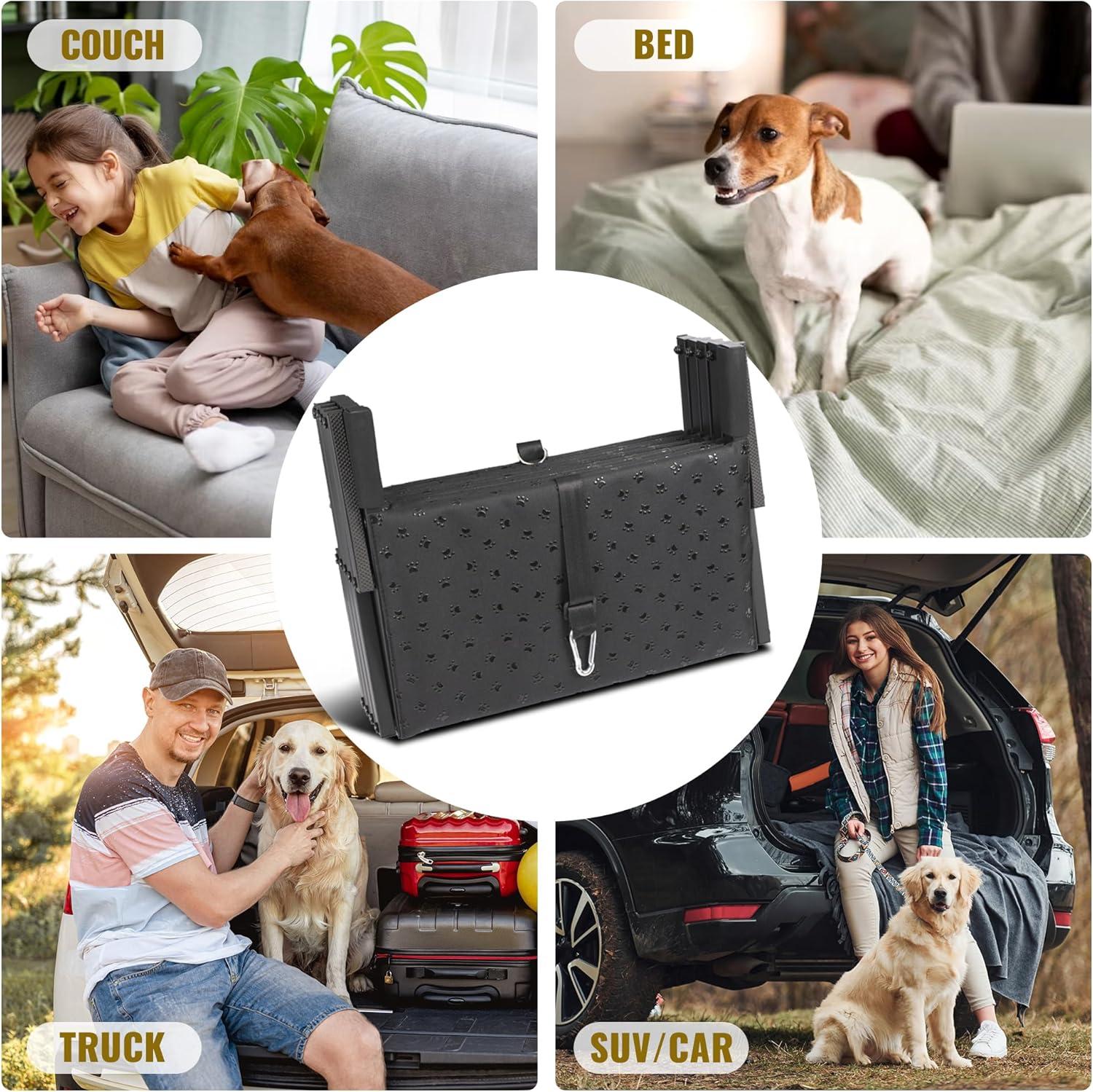 Dog Stairs for Car - Foldable Dog Ramps for Large Dogs with Non Slip Surface, Portable Dog Steps for Cars and SUV, Truck, Support Up to 200 Lbs