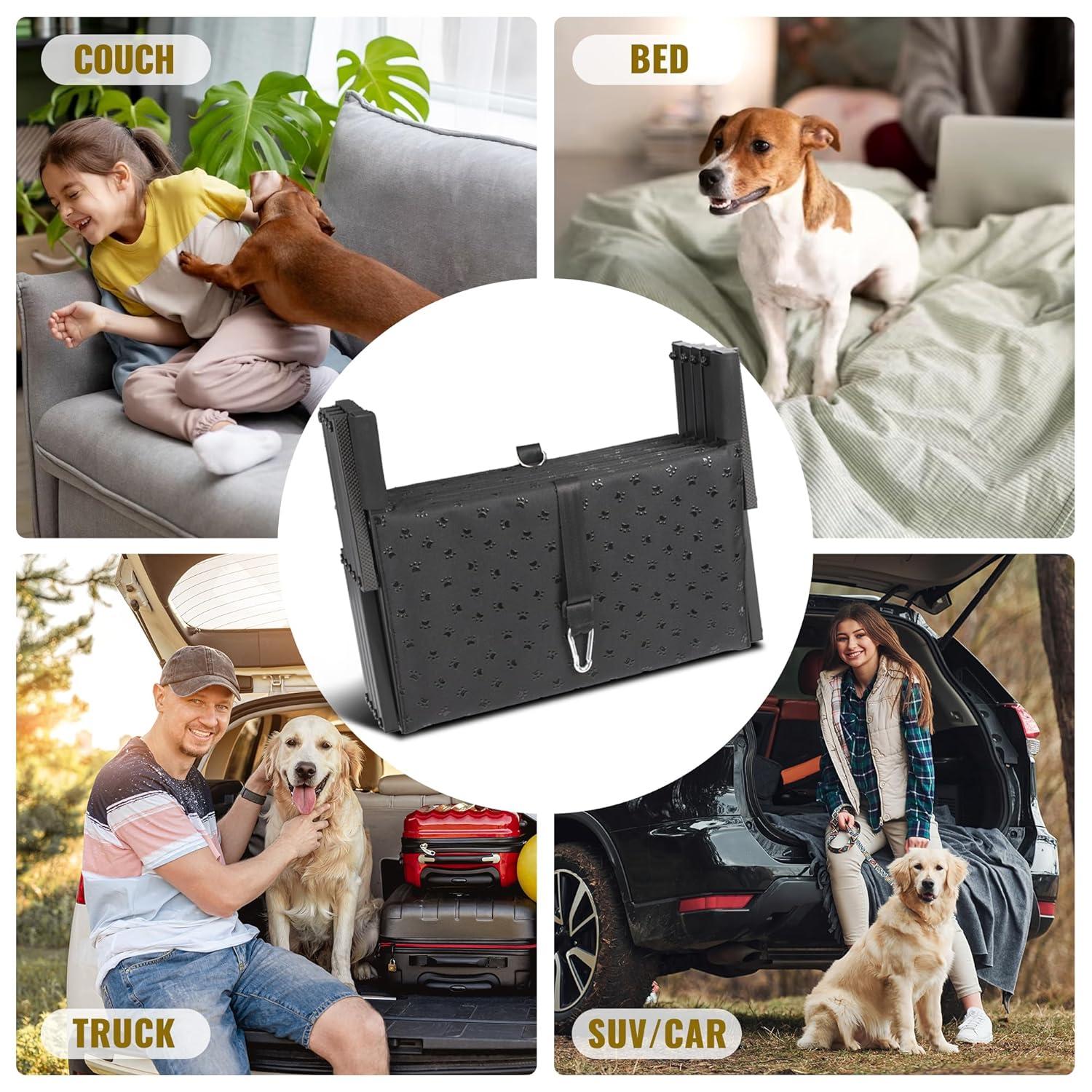 Dog Stairs for Car - Foldable Dog Ramps for Large Dogs with Non Slip Surface, Portable Dog Steps for Cars and SUV, Truck, Support Up to 200 Lbs