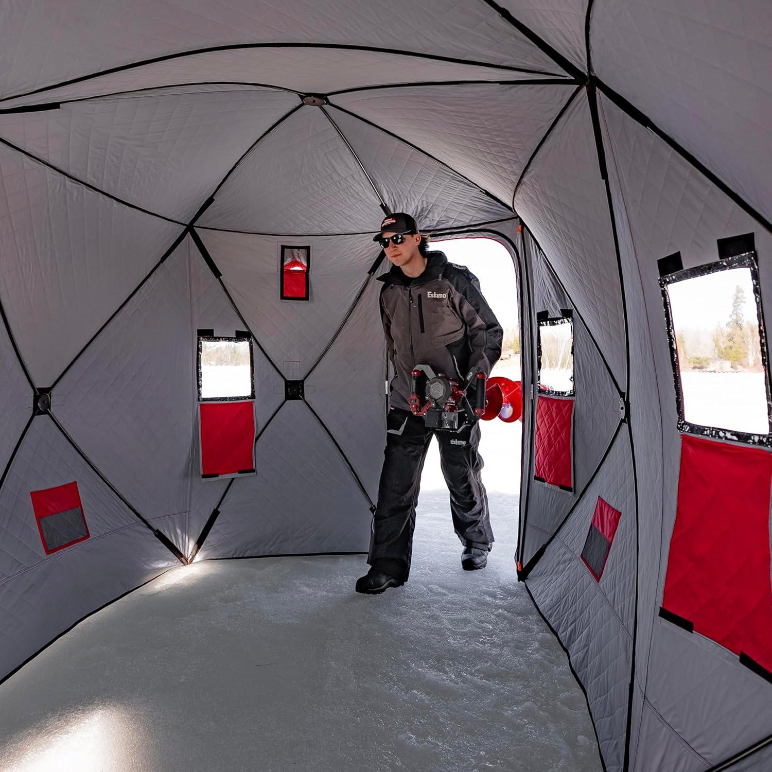 Eskimo QuickFish™ 6HD, Pop-Up Portable Shelter, No-Trip Door, Red/Black, Six Person, 46076
