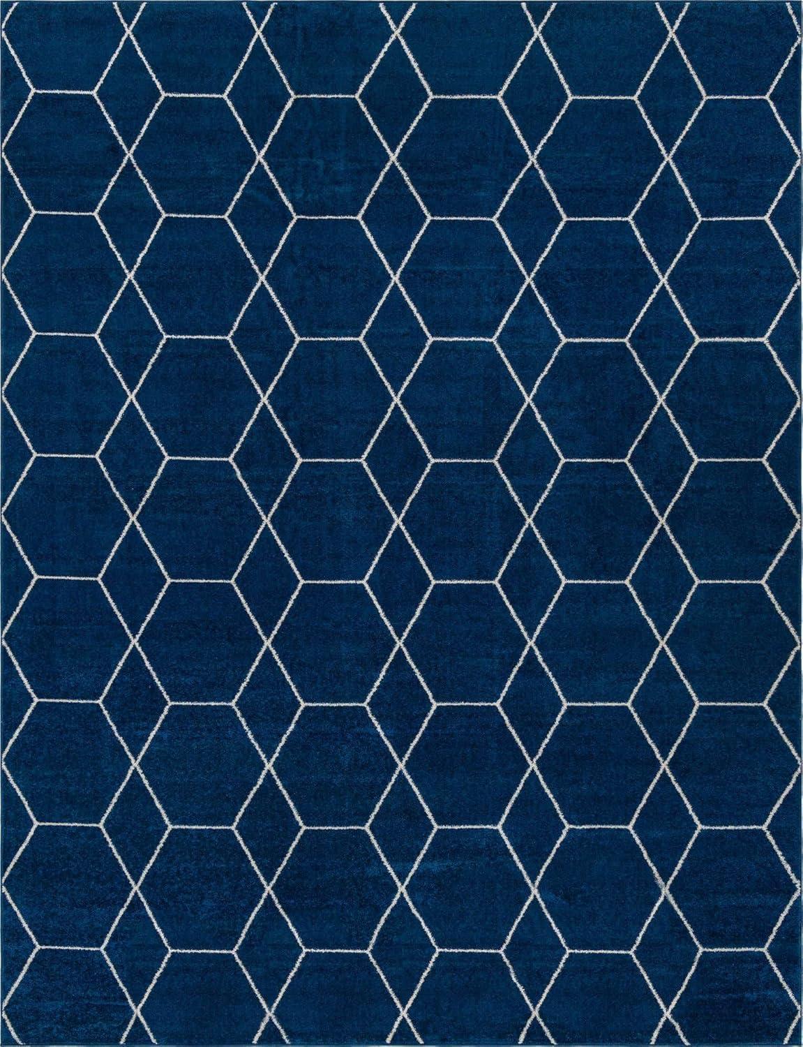 Unique Loom 10' 0 x 13' 0 Trellis Frieze Geometric Navy Blue Area Rug