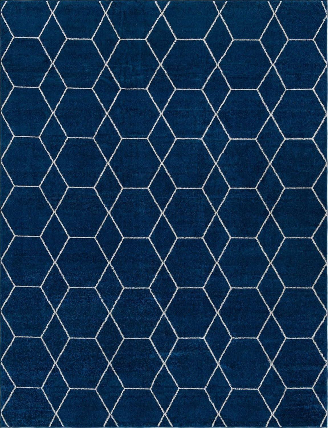 Navy Blue Trellis Frieze Indoor Rectangular Rug