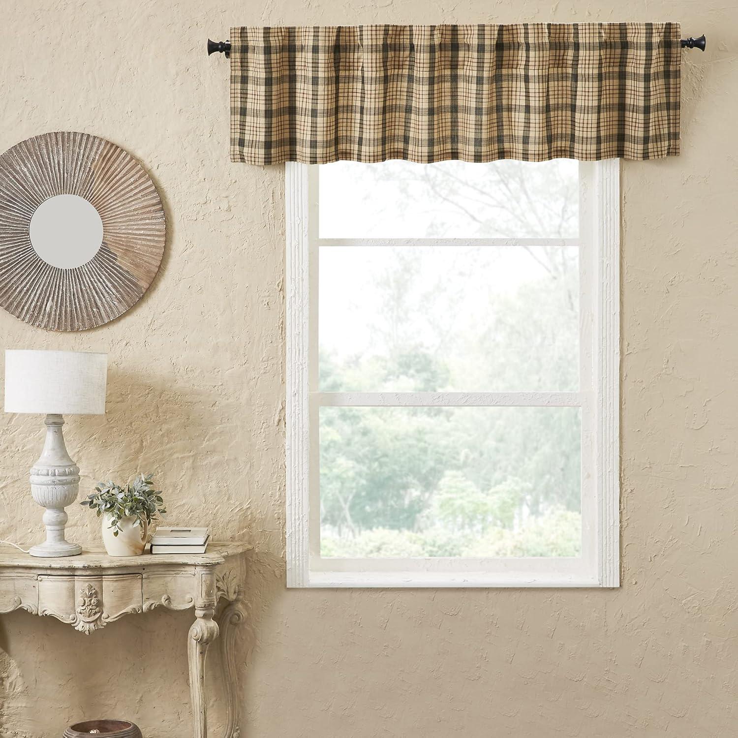 Rosalind Wheeler Holms Plaid Cotton Tailored Window Valance in Khaki/ Forest Green/ Russet
