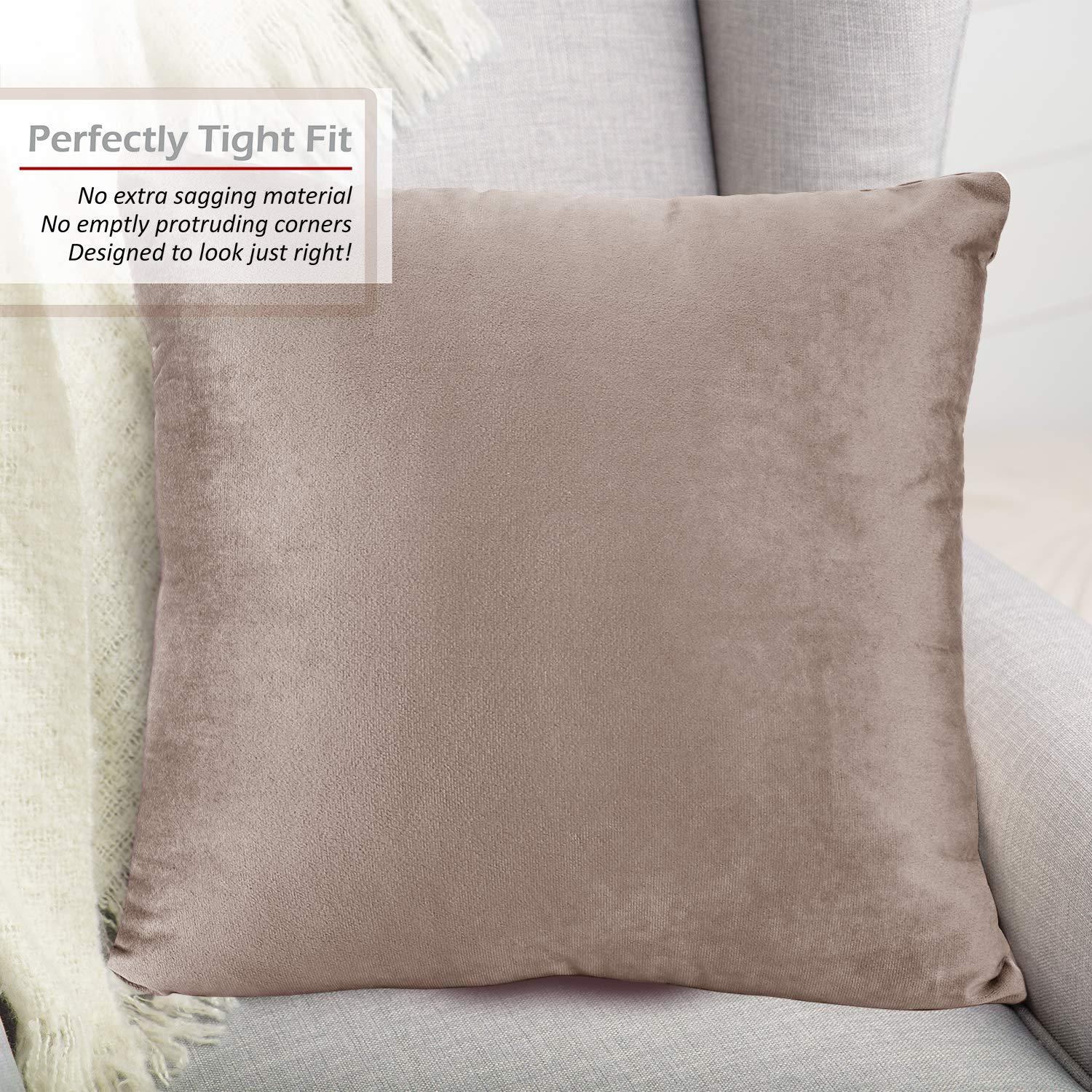 Nestl Throw Pillow Covers, Cozy Velvet Decorative Outdoor Pillow Covers 16 x 16 Inches, Soft Solid Cushion Covers for Sofa, Bed and Car, Set of 4 - Taupe Sand
