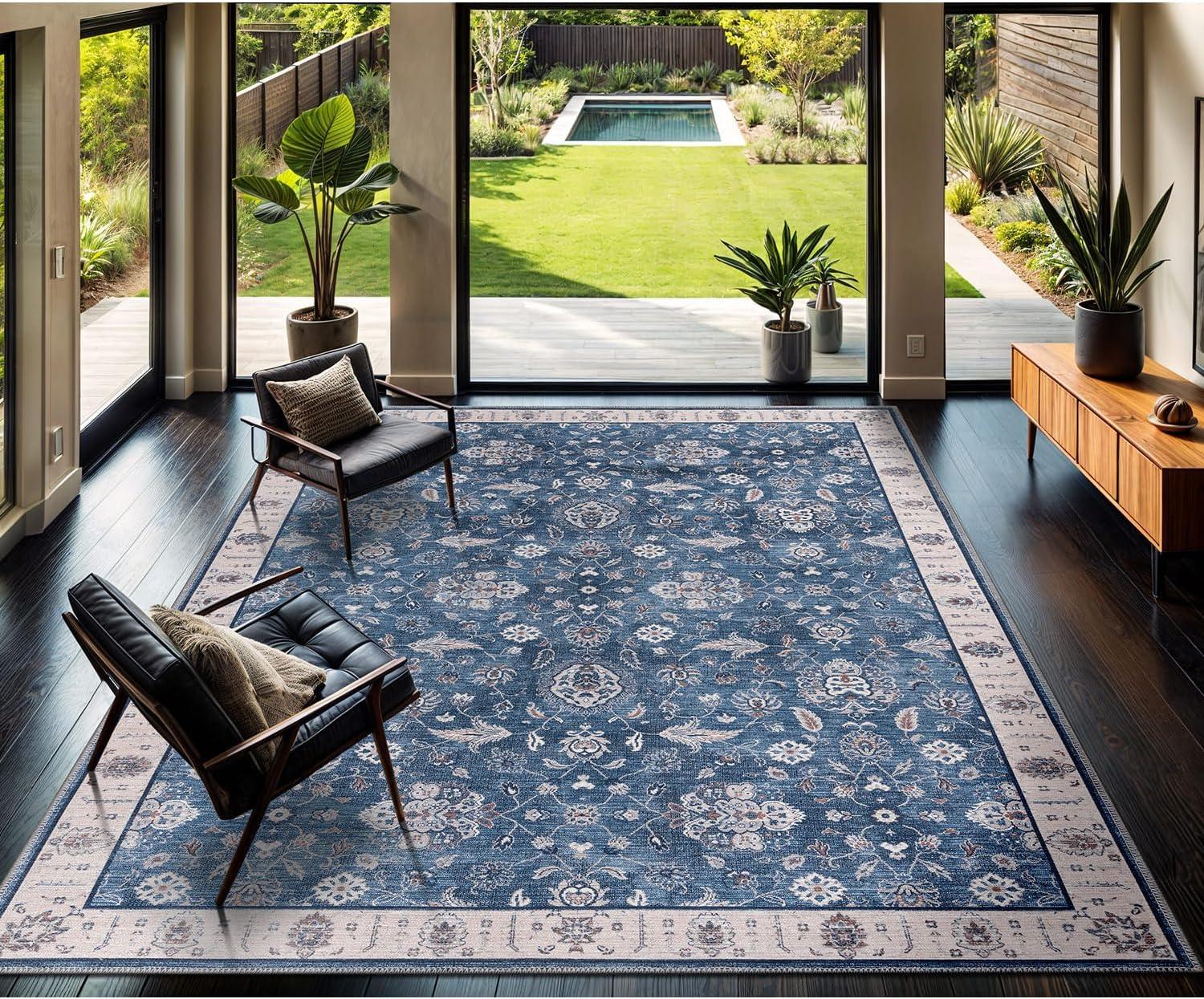 CAMILSON Oriental Retro Persian Traditional Vintage Distressed Non-Shedding Indoor Area Rug(4008-Navy 8x10)