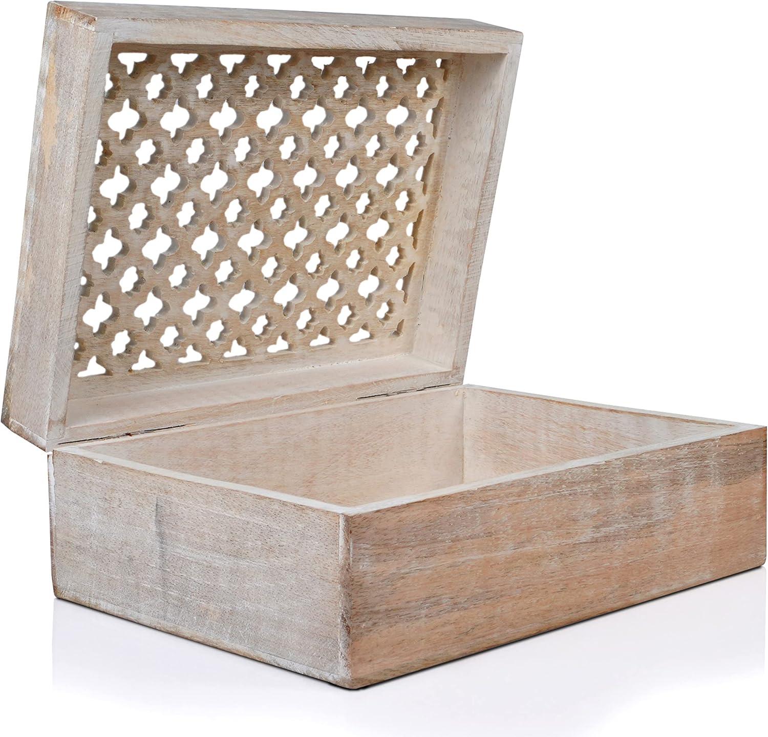 Mela Artisans Wood Keepsake Box with Hinged Lid in Trellis Design White- Extra Large