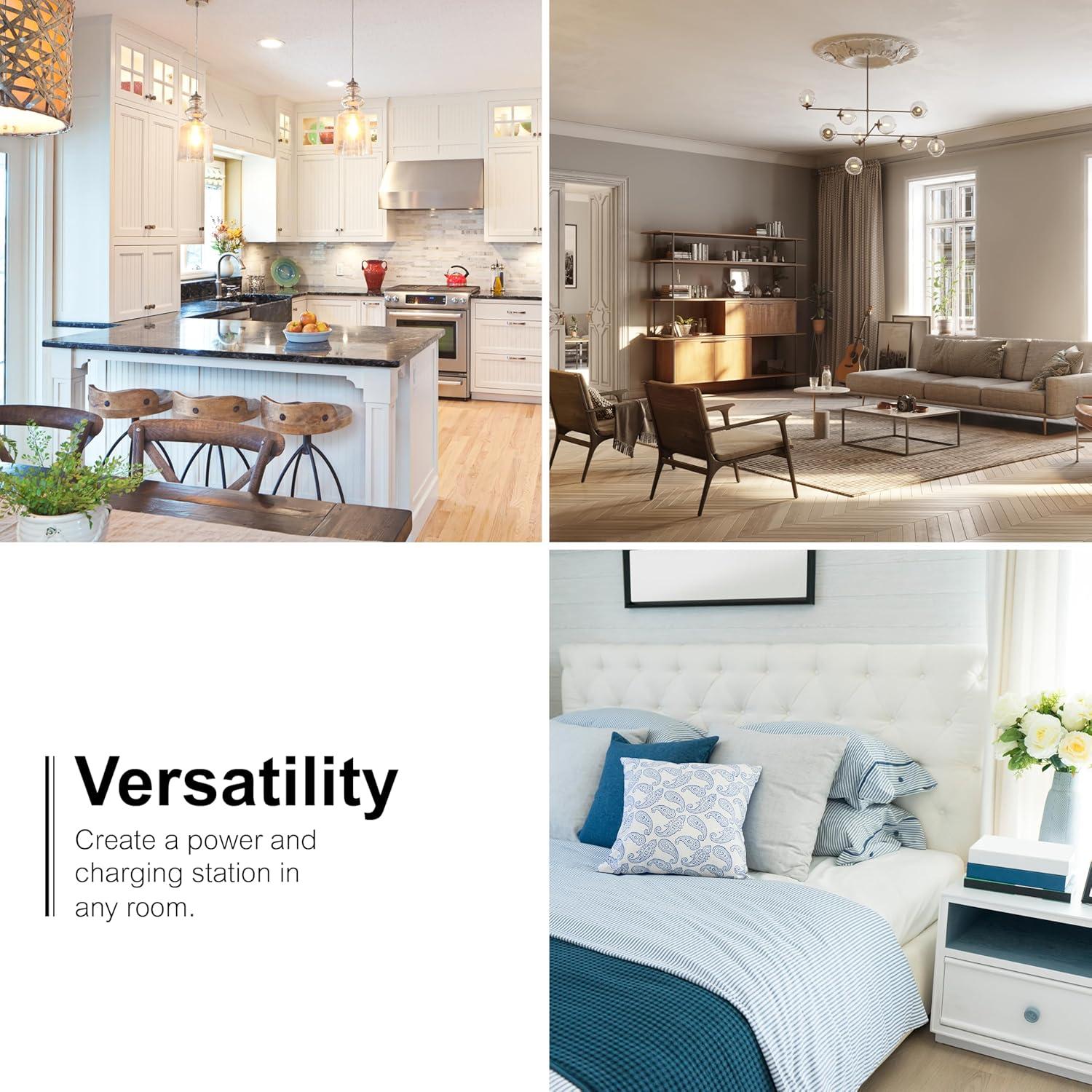 GE 3-Outlet Surge Protector Tap with USB Charging, White - 14512