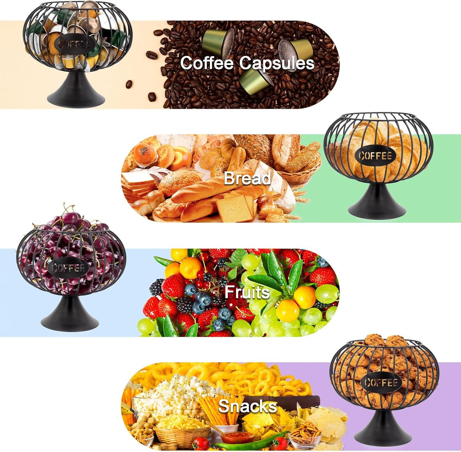 Large Capacity Coffee Pod Holder for Countertop K Cup Organizer Metal Storage Basket for Keuring Pods K Cup Storage for Capsule Creamer Coffee Bar Decor Black