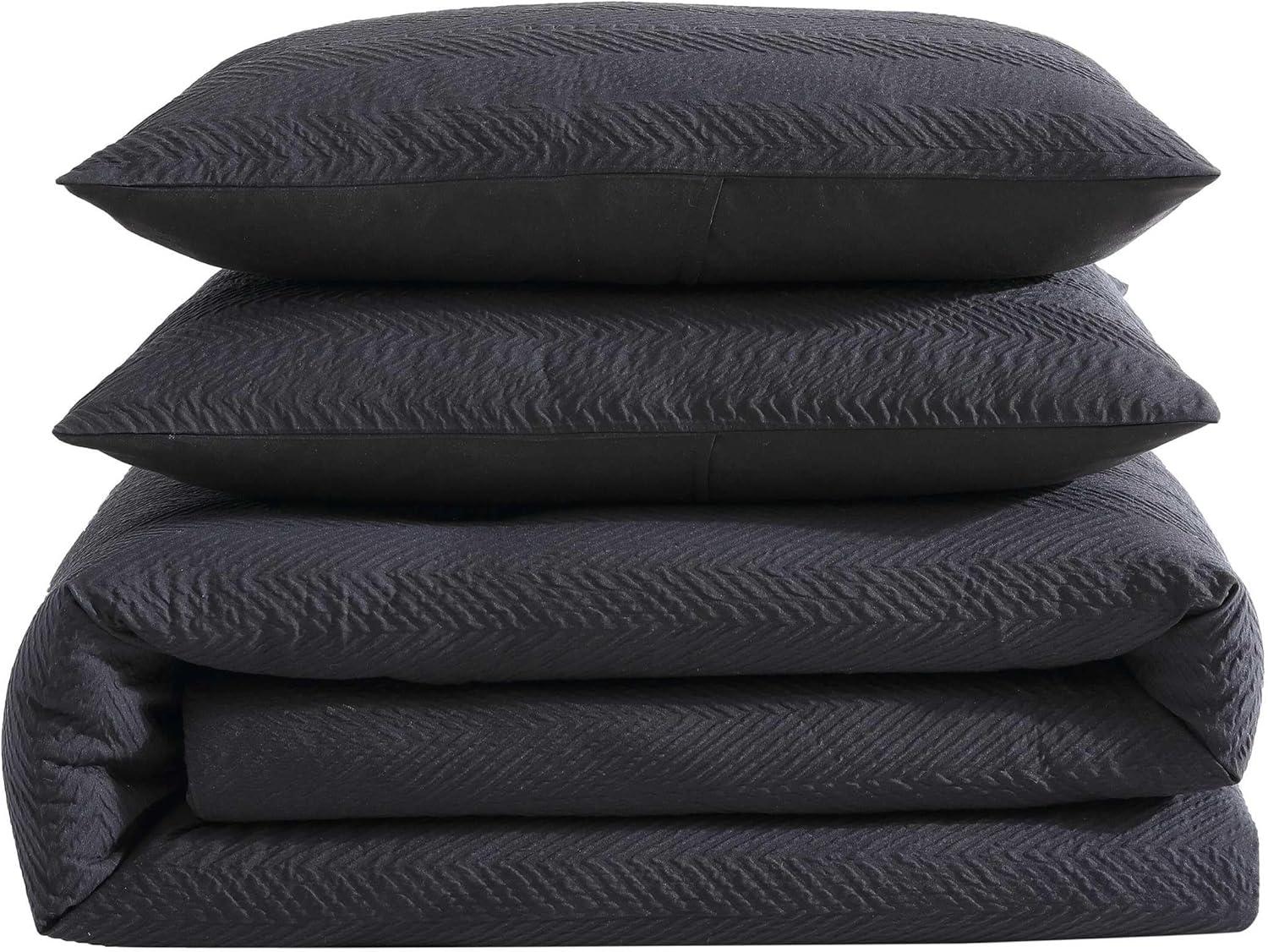 Kenneth Cole Crosswalk Herringbone Black Duvet Cover Set